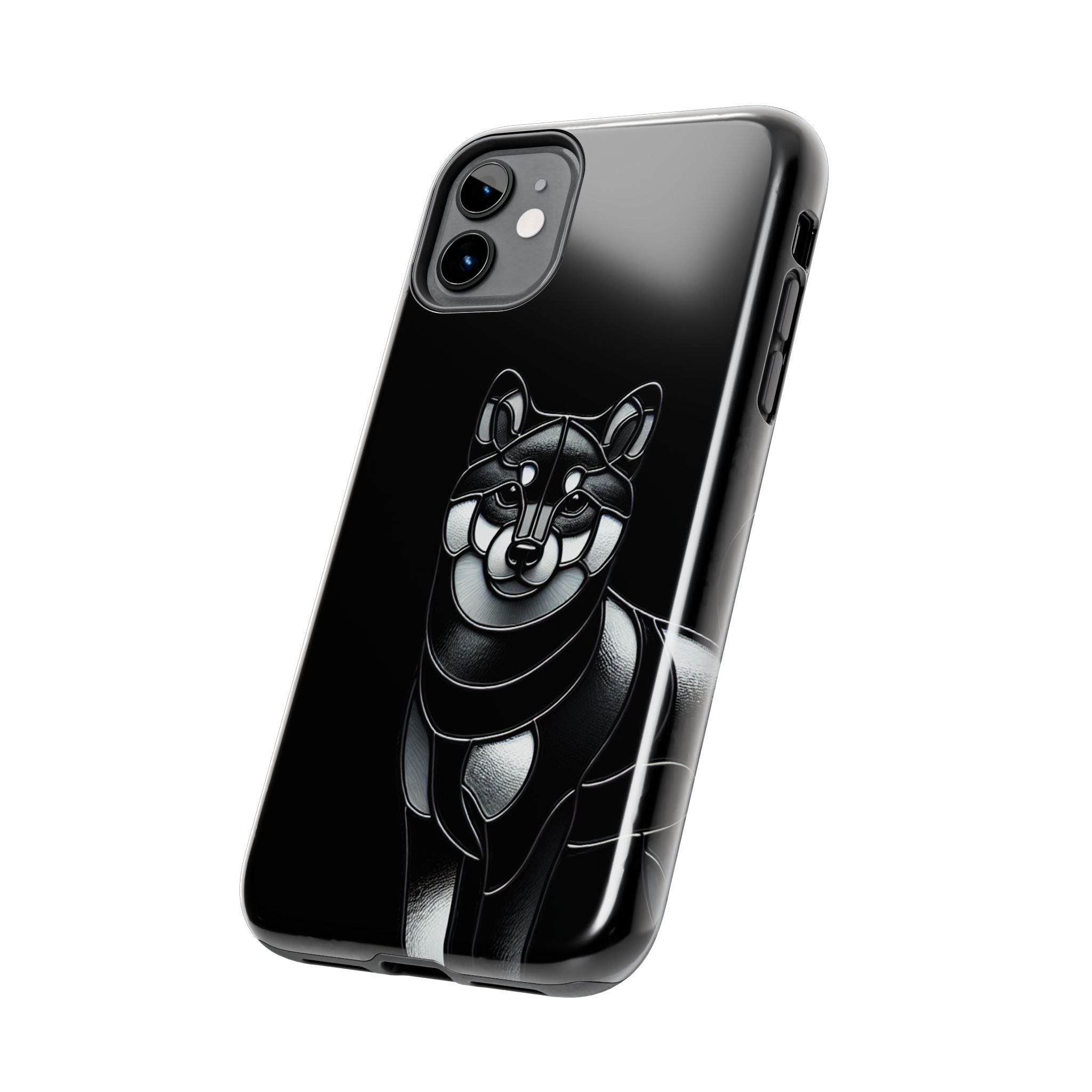 Wolf Silhouette Tough Phone Case — Black Geometric Wolf Protective Cover