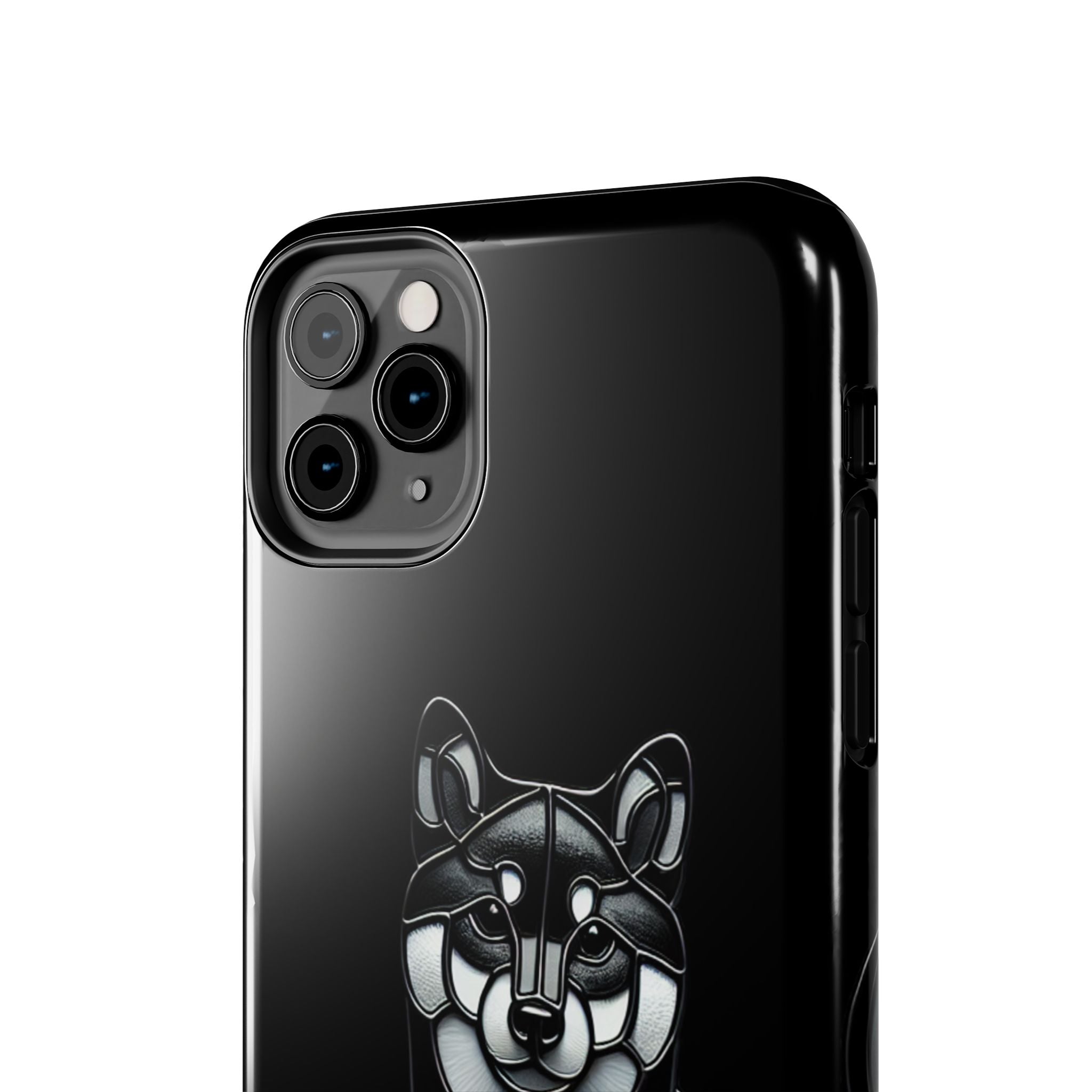 Wolf Silhouette Tough Phone Case — Black Geometric Wolf Protective Cover