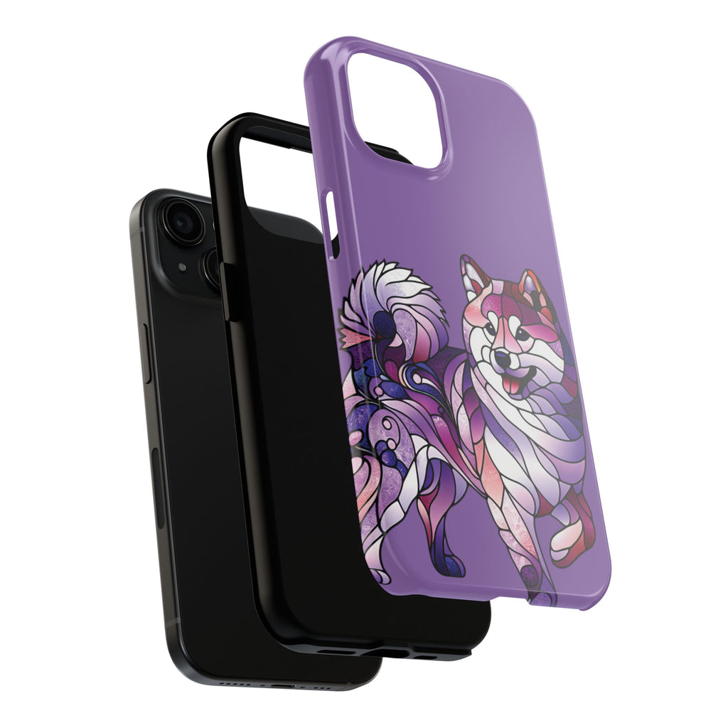 Purple Stained-Glass Shiba Inu Tough Phone Case — Protective Artistic Phone Cover