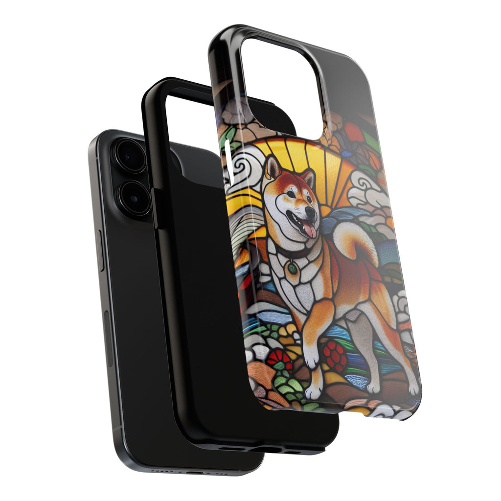 Shiba Inu Stained-Glass Tough Phone Case — Durable Protective Dog Art Cover