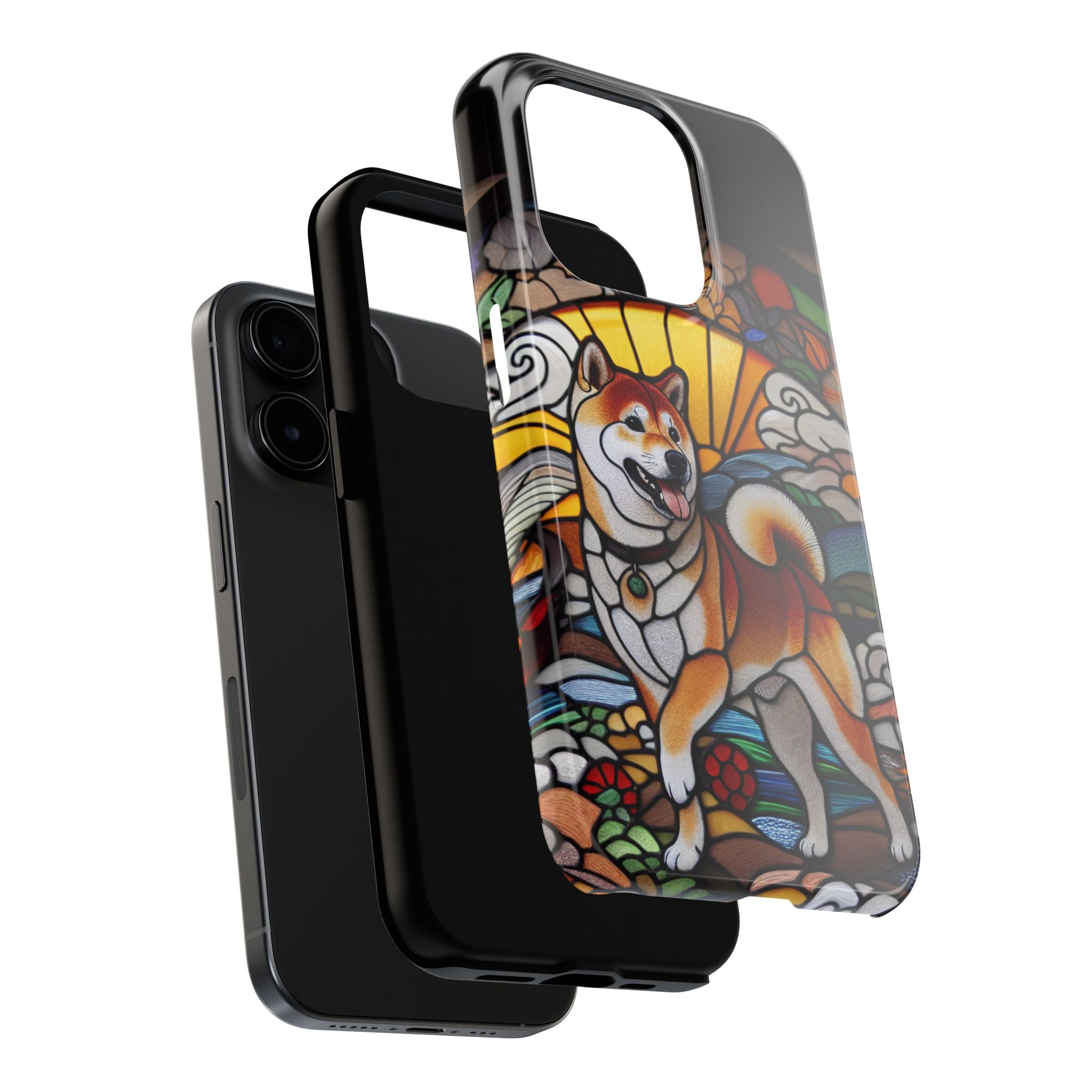 Shiba Inu Stained-Glass Tough Phone Case — Durable Protective Dog Art Cover