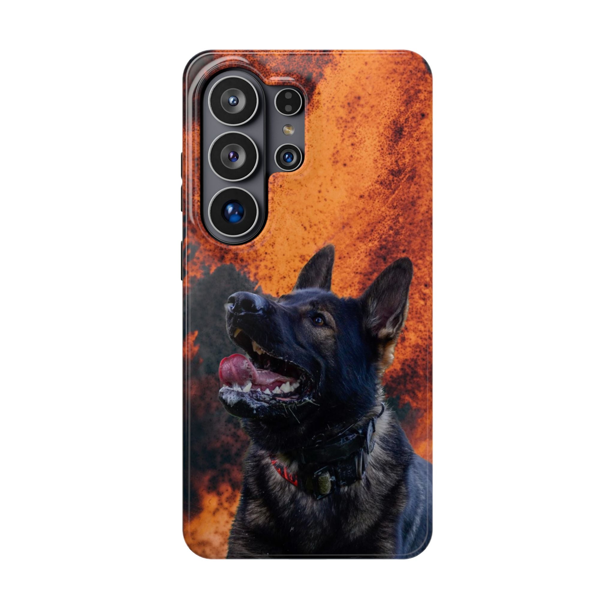 German Shepherd Phone Case — Flame Background Magnetic Impact-Resistant