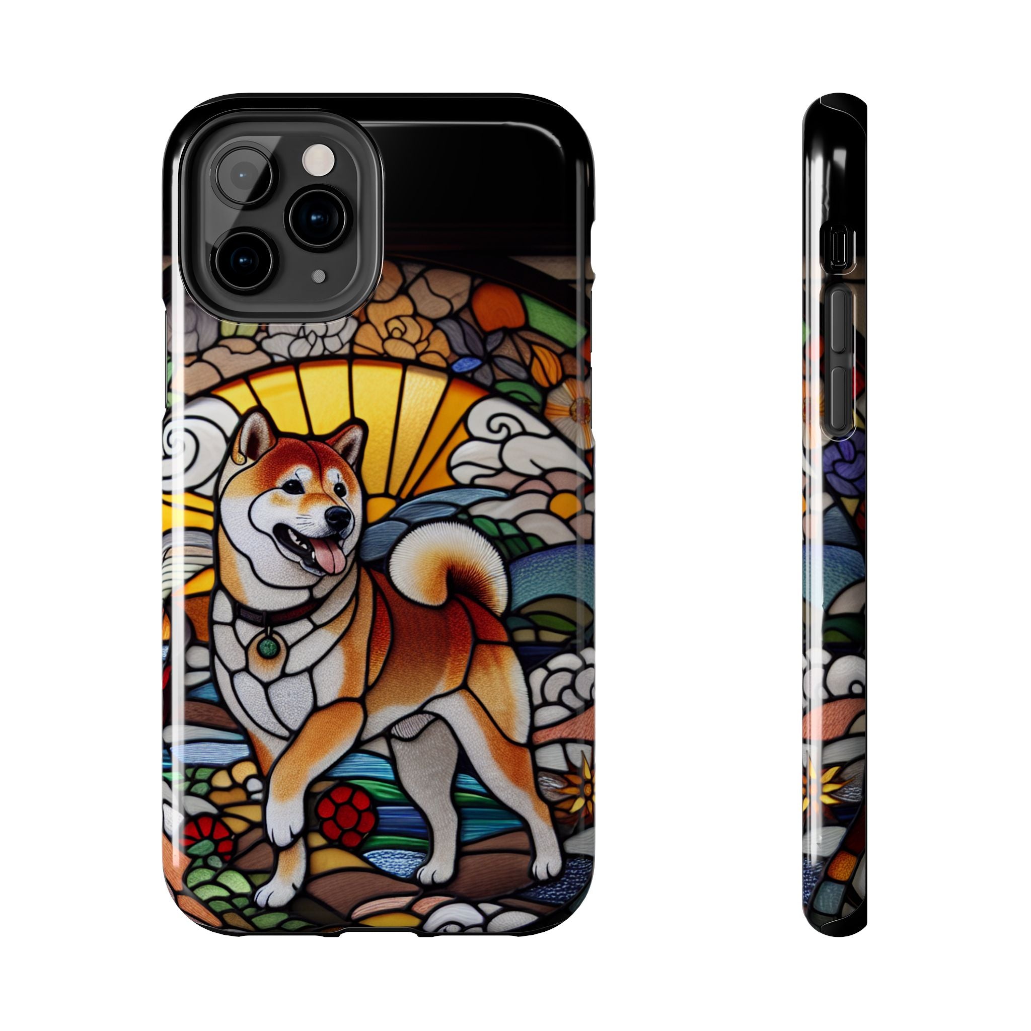 Shiba Inu Stained-Glass Tough Phone Case — Durable Protective Dog Art Cover
