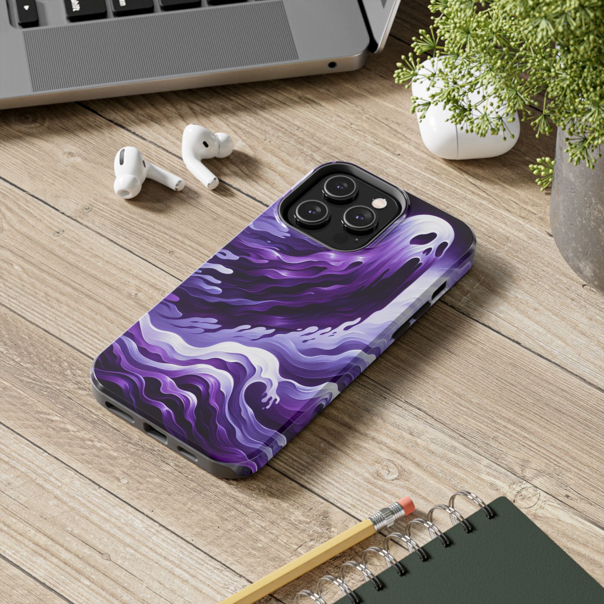 Purple wavey ghosts! - Tough Phone Cases