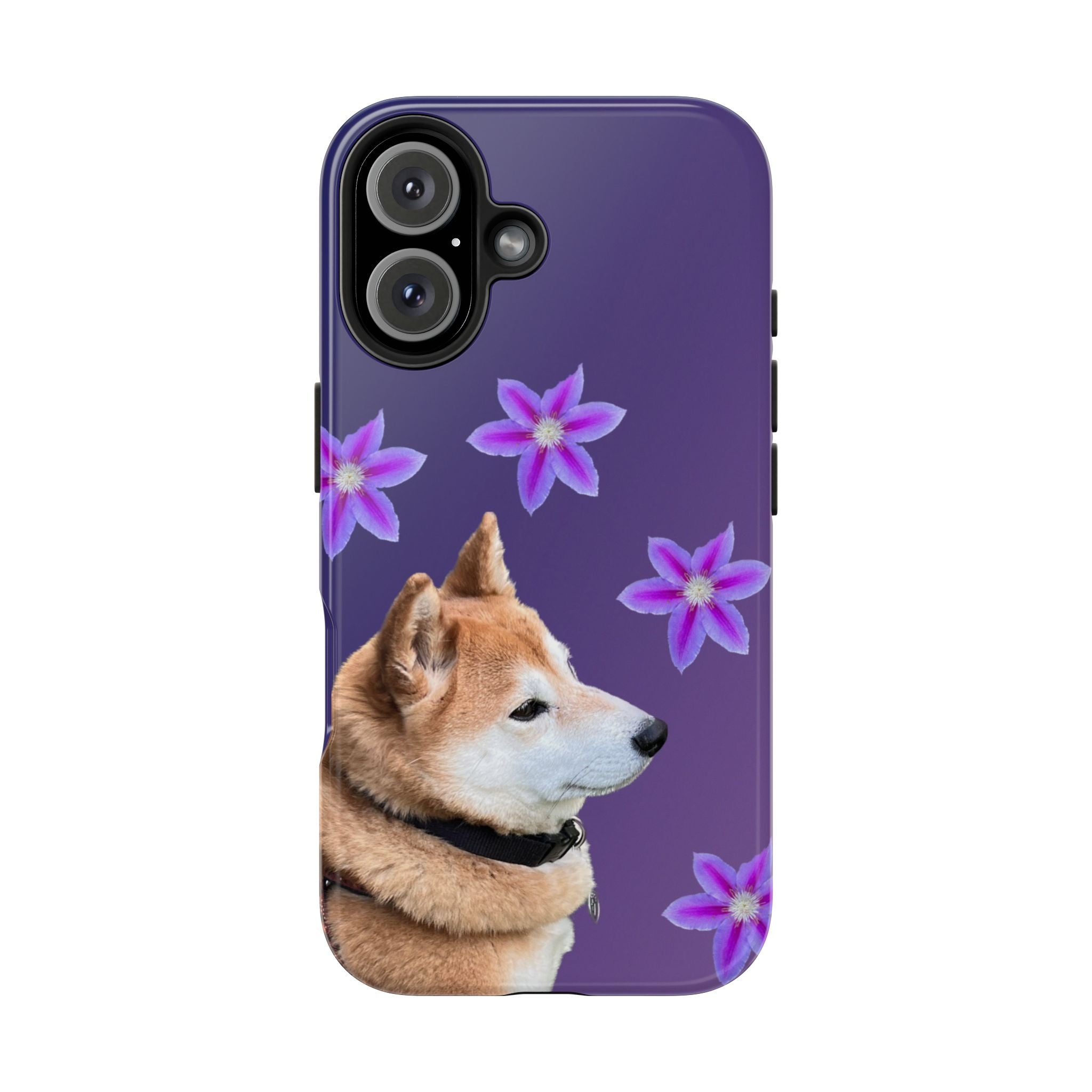 Shiba Inu Floral Tough Phone Case — Purple Dog Phone Cover with Pink Flowers
