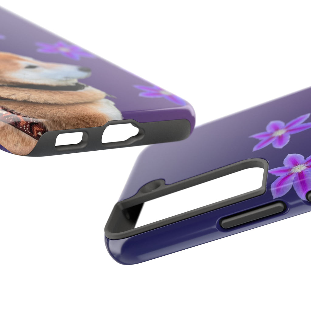 Shiba Inu Floral Tough Phone Case — Purple Dog Phone Cover with Pink Flowers