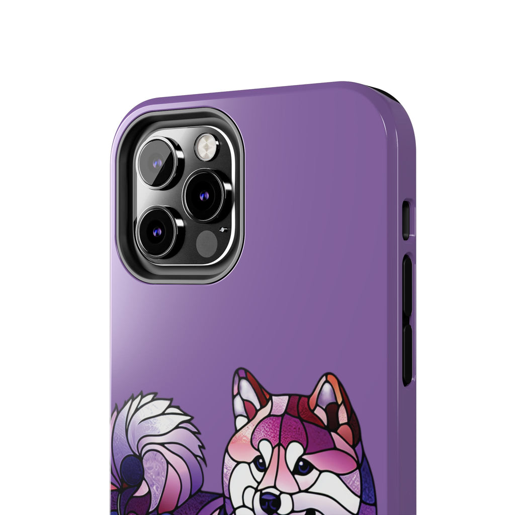 Purple Stained-Glass Shiba Inu Tough Phone Case — Protective Artistic Phone Cover