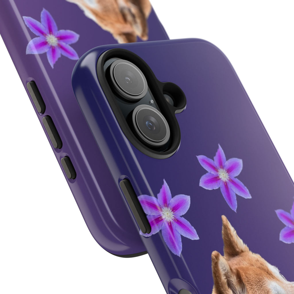 Shiba Inu Floral Tough Phone Case — Purple Dog Phone Cover with Pink Flowers