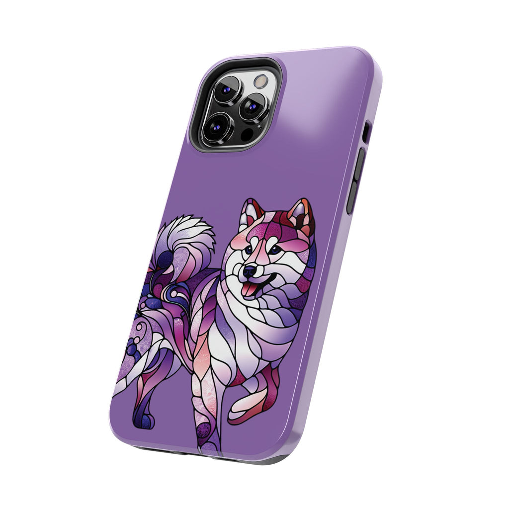 Purple Stained-Glass Shiba Inu Tough Phone Case — Protective Artistic Phone Cover