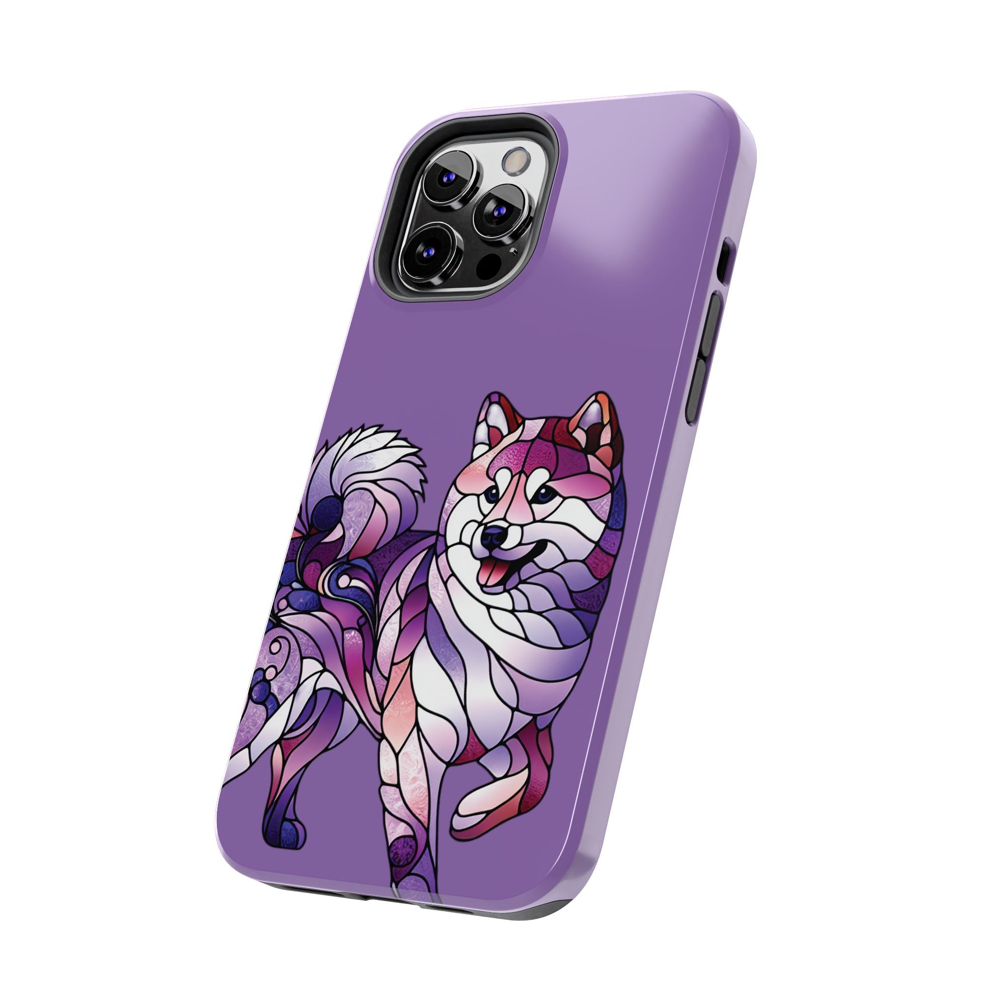 Purple Stained-Glass Shiba Inu Tough Phone Case — Protective Artistic Phone Cover
