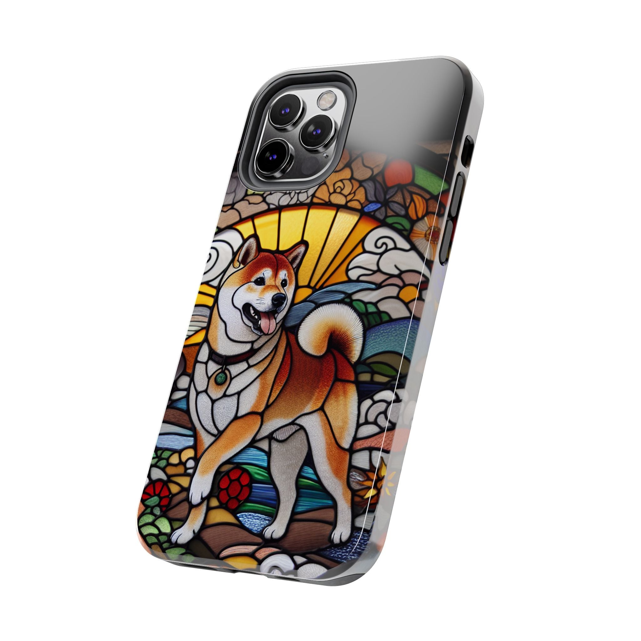 Shiba Inu Stained-Glass Tough Phone Case — Durable Protective Dog Art Cover
