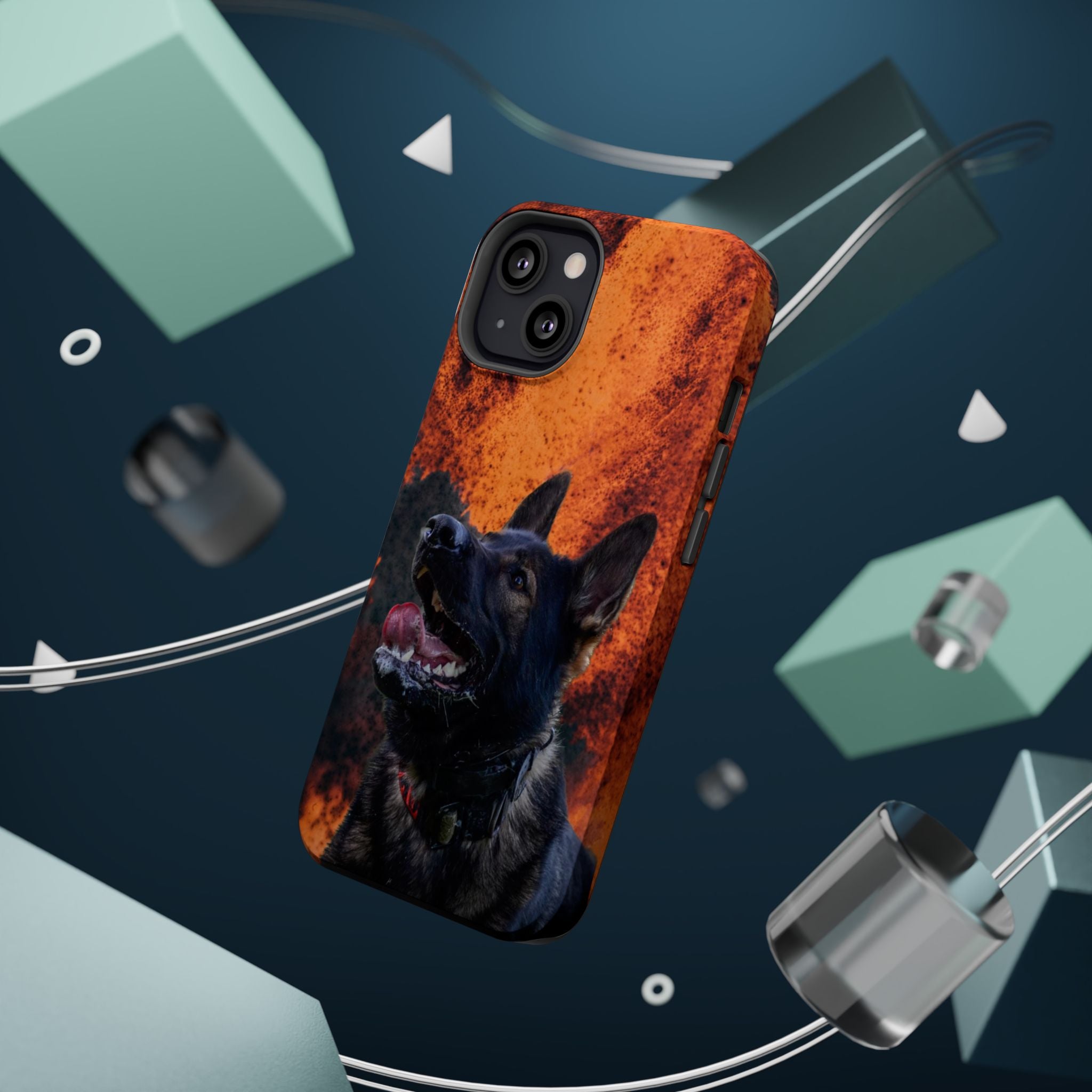German Shepherd Phone Case — Flame Background Magnetic Impact-Resistant