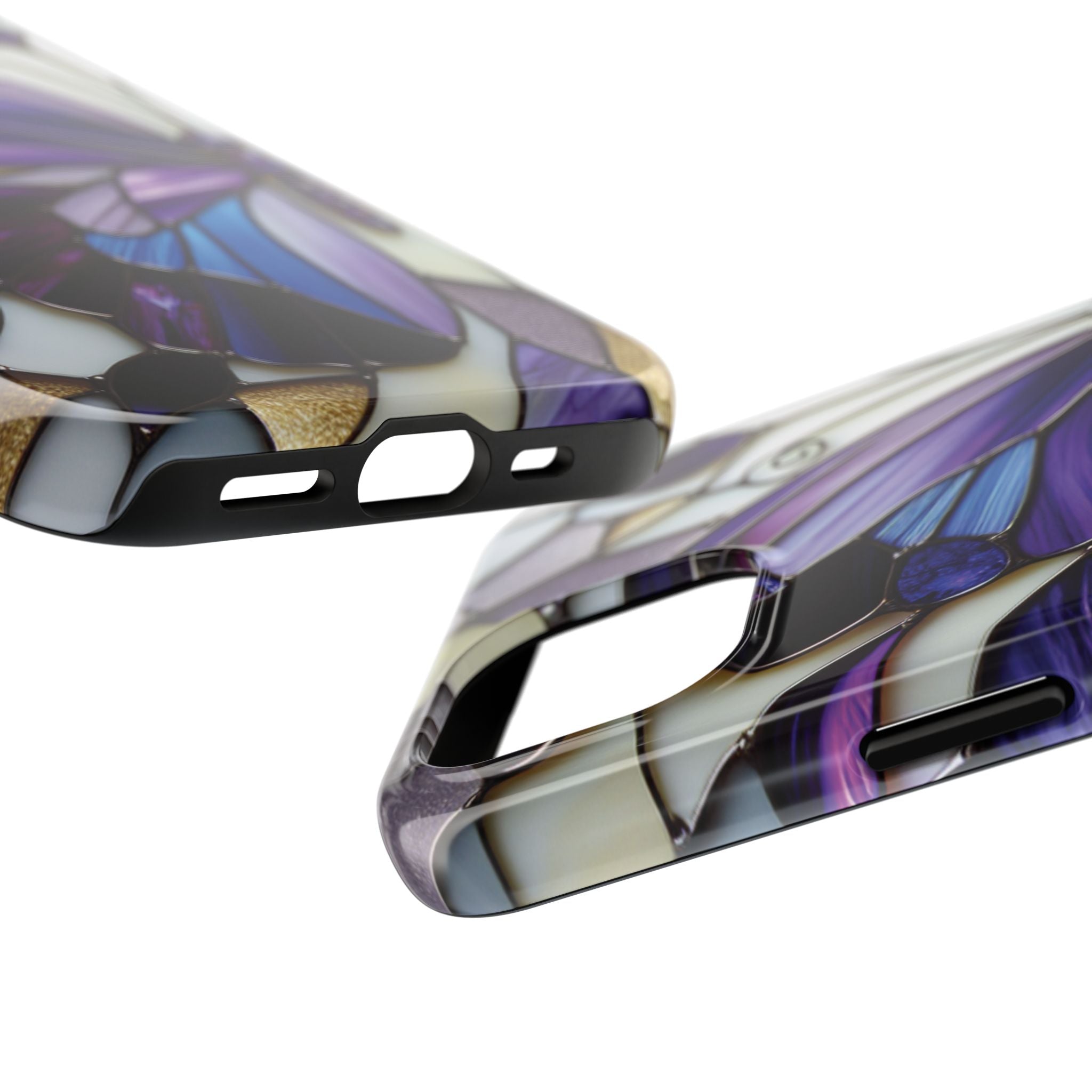 Purple Stained Glass Butterfly Tough Phone Case — Impact-Resistant Floral Phone Cover