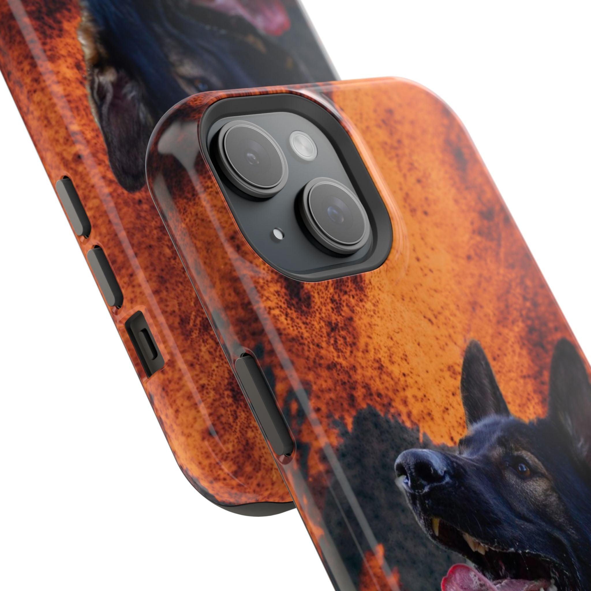 German Shepherd Phone Case — Flame Background Magnetic Impact-Resistant
