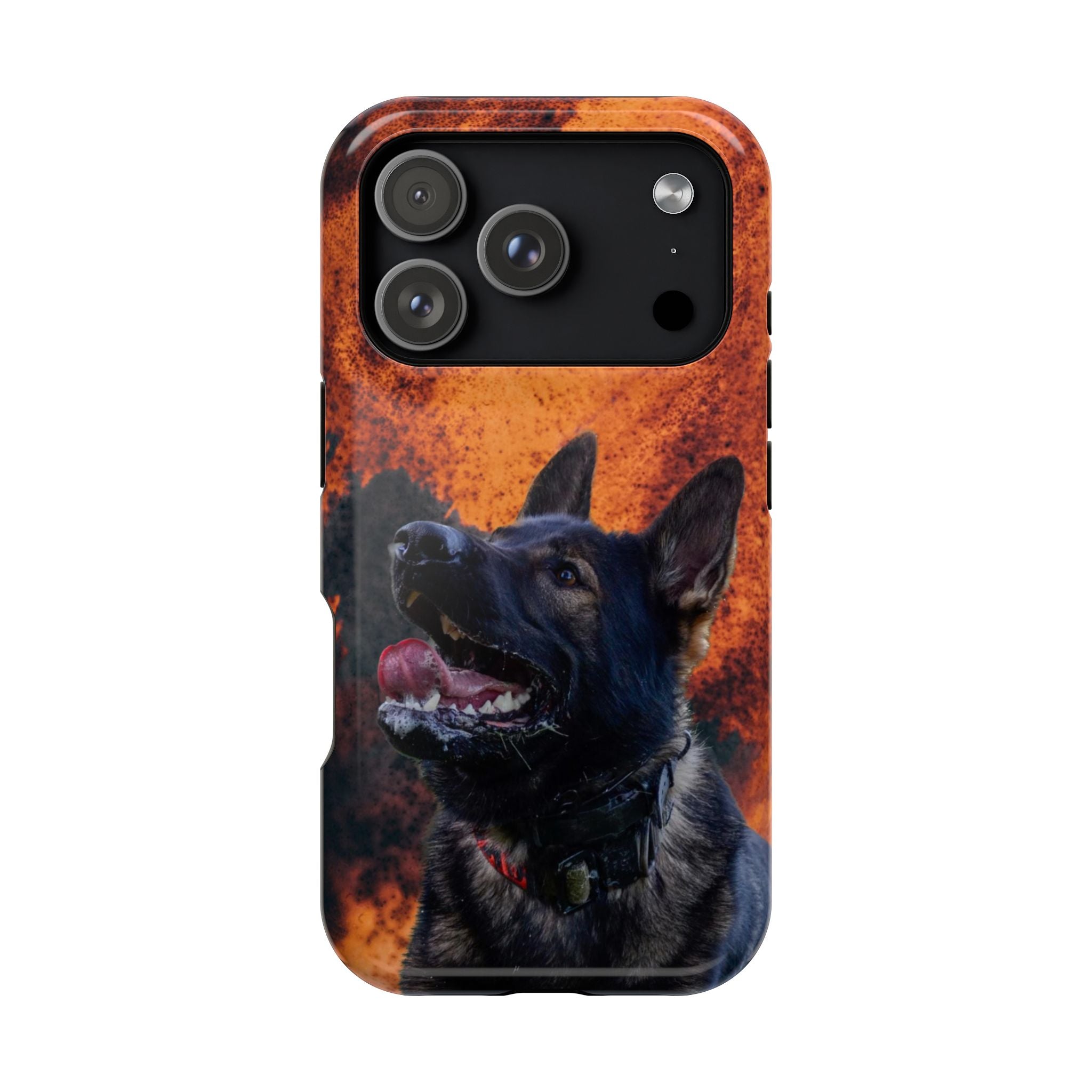 German Shepherd Phone Case — Flame Background Magnetic Impact-Resistant