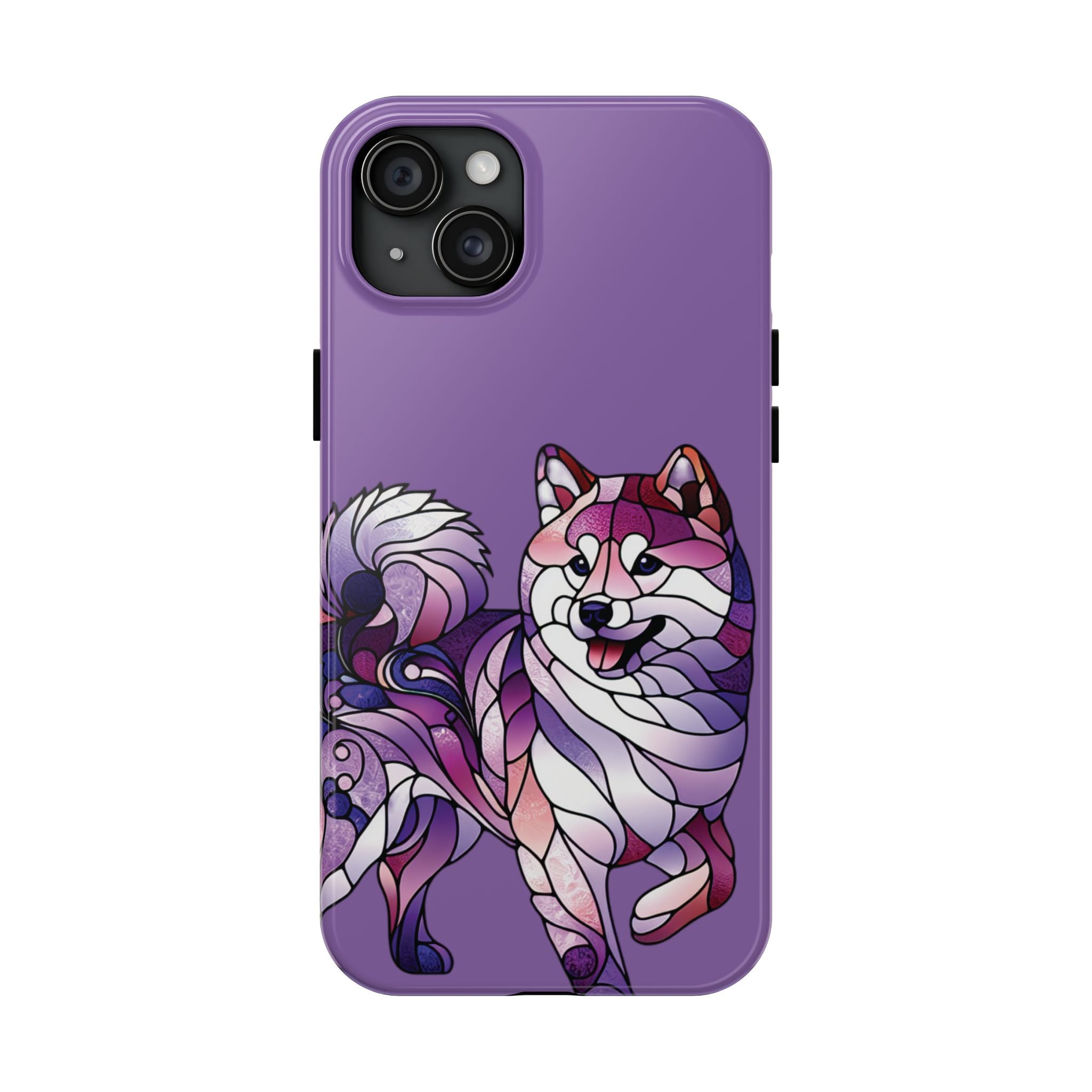 Purple Stained-Glass Shiba Inu Tough Phone Case — Protective Artistic Phone Cover