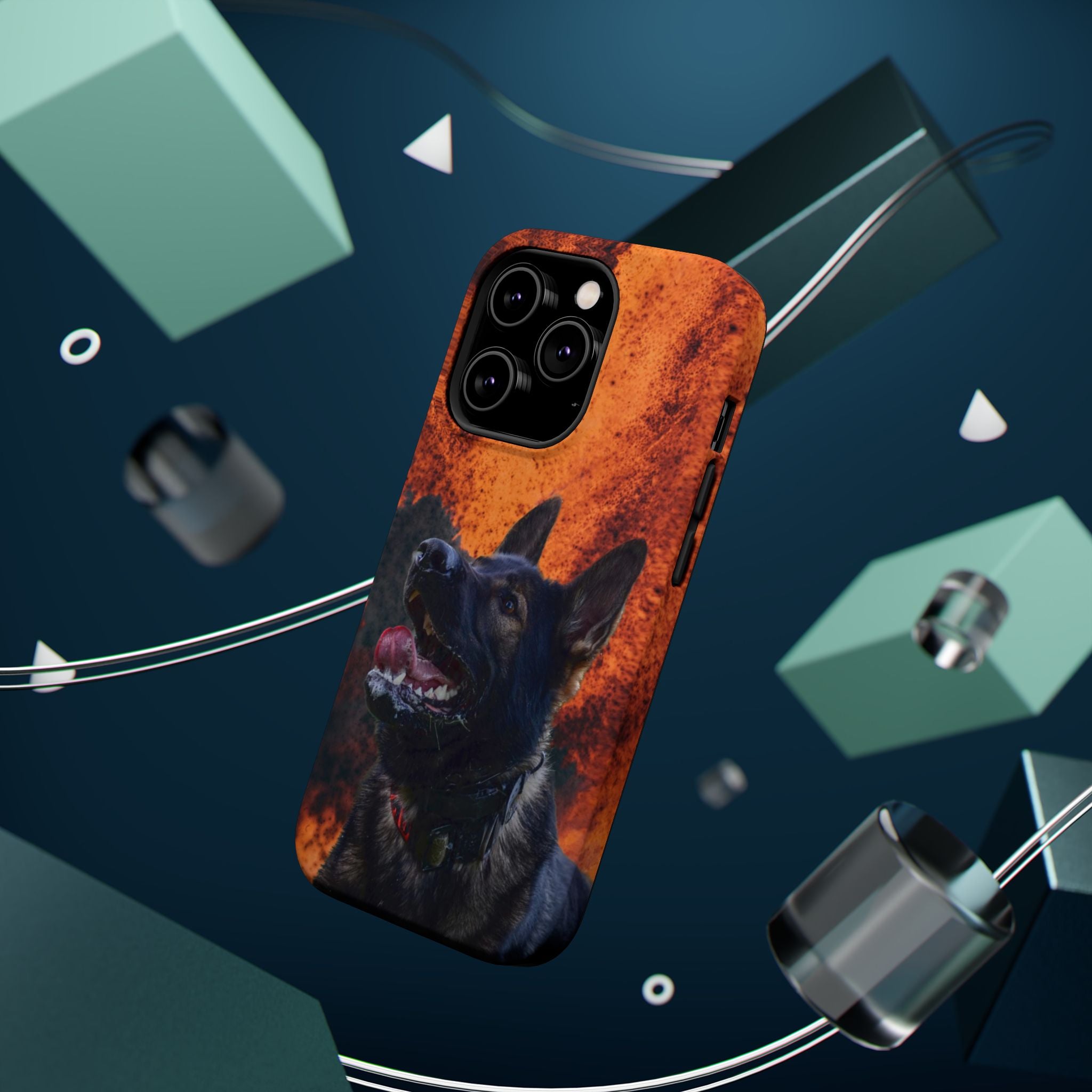 German Shepherd Phone Case — Flame Background Magnetic Impact-Resistant