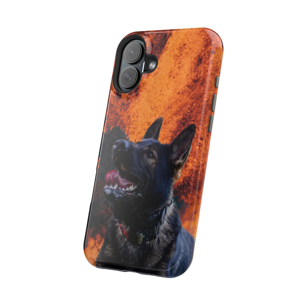 German Shepherd Phone Case — Flame Background Magnetic Impact-Resistant
