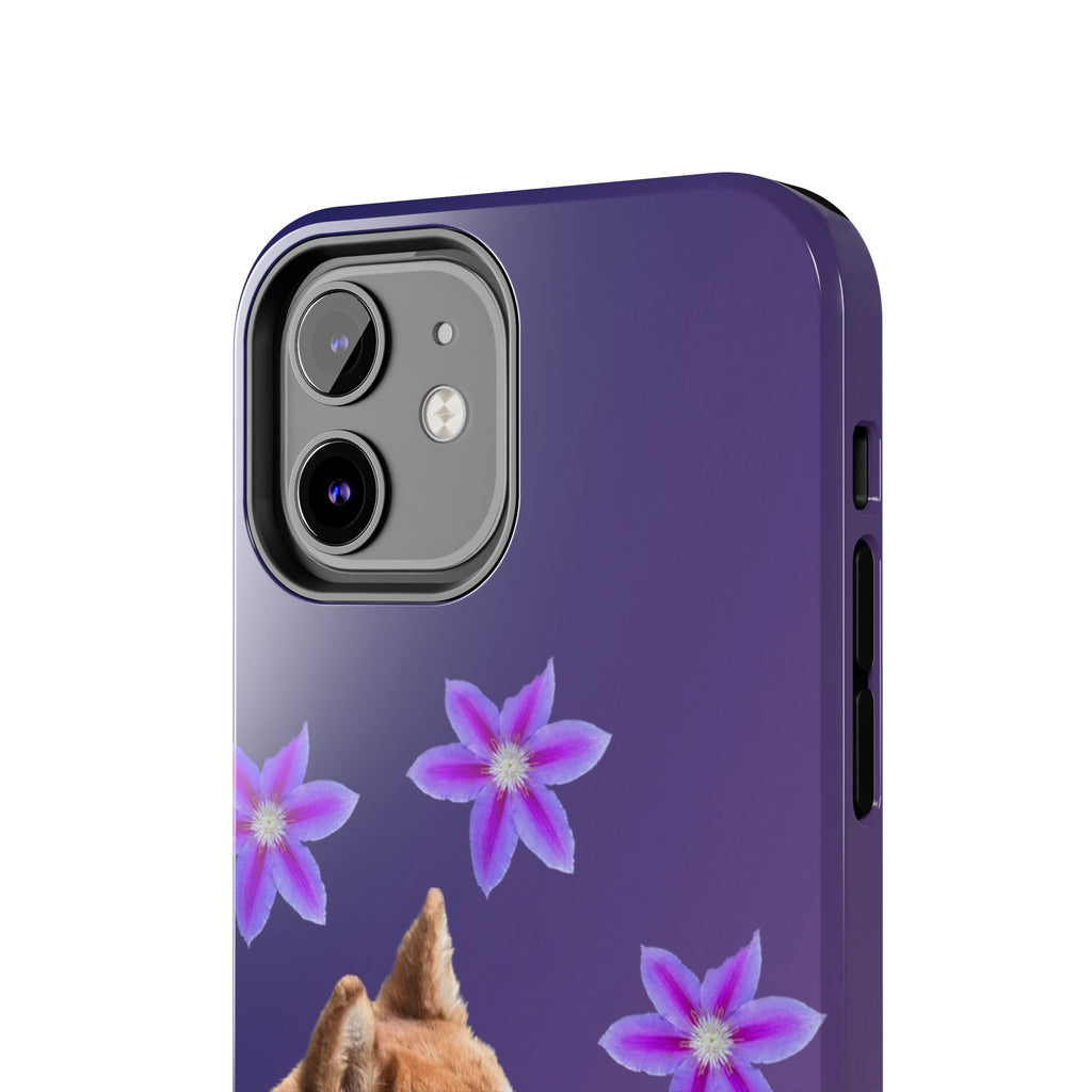 Shiba Inu Floral Tough Phone Case — Purple Dog Phone Cover with Pink Flowers