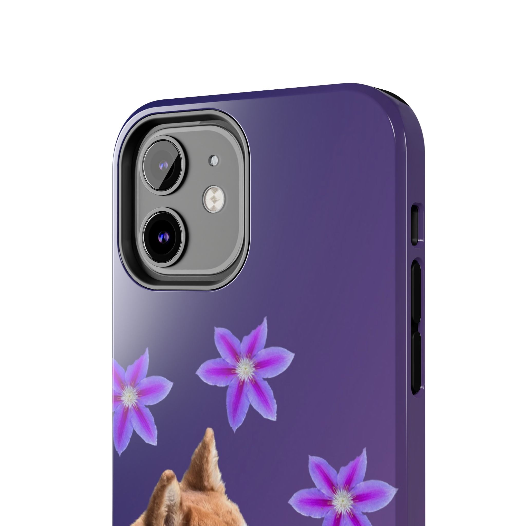 Shiba Inu Floral Tough Phone Case — Purple Dog Phone Cover with Pink Flowers
