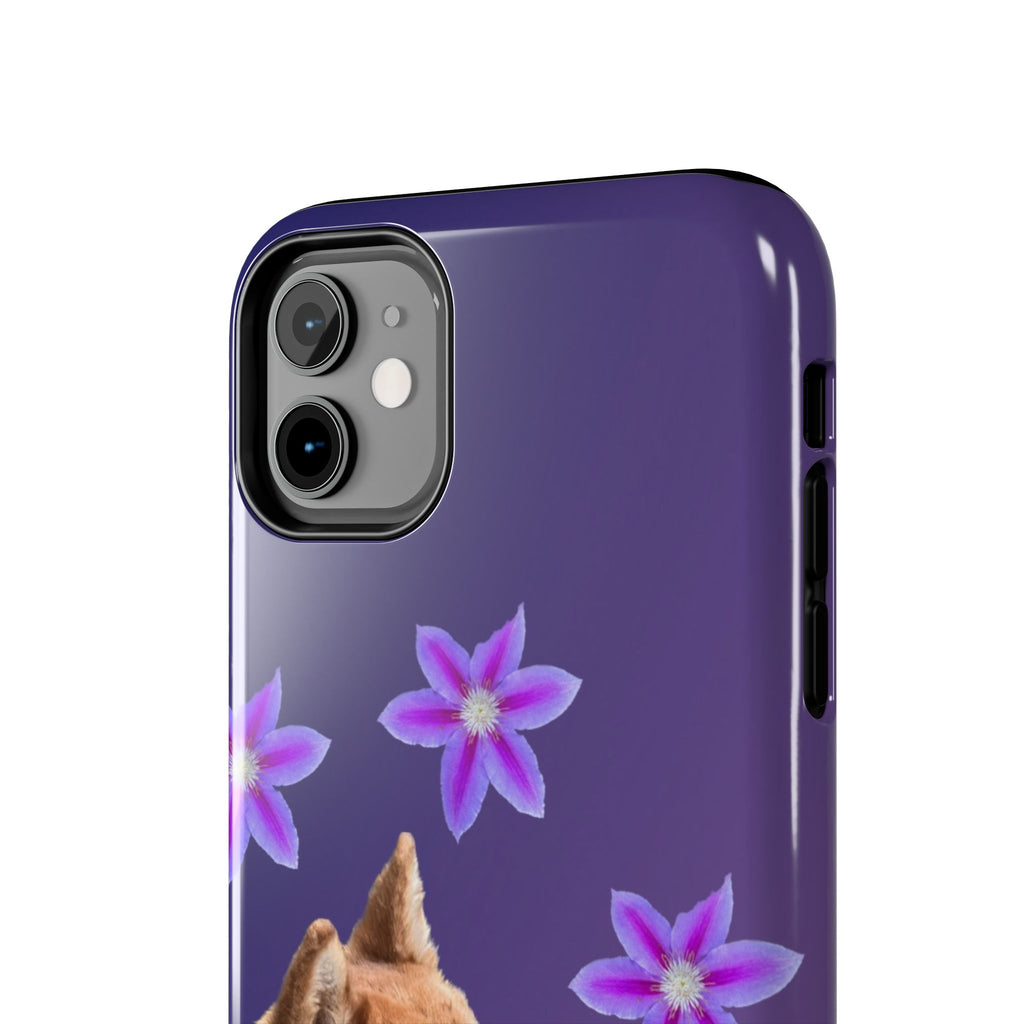 Shiba Inu Floral Tough Phone Case — Purple Dog Phone Cover with Pink Flowers