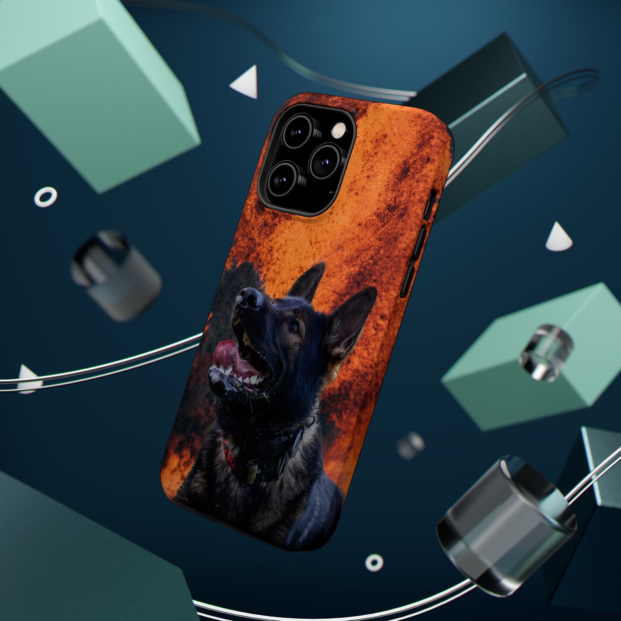 German Shepherd Phone Case — Flame Background Magnetic Impact-Resistant