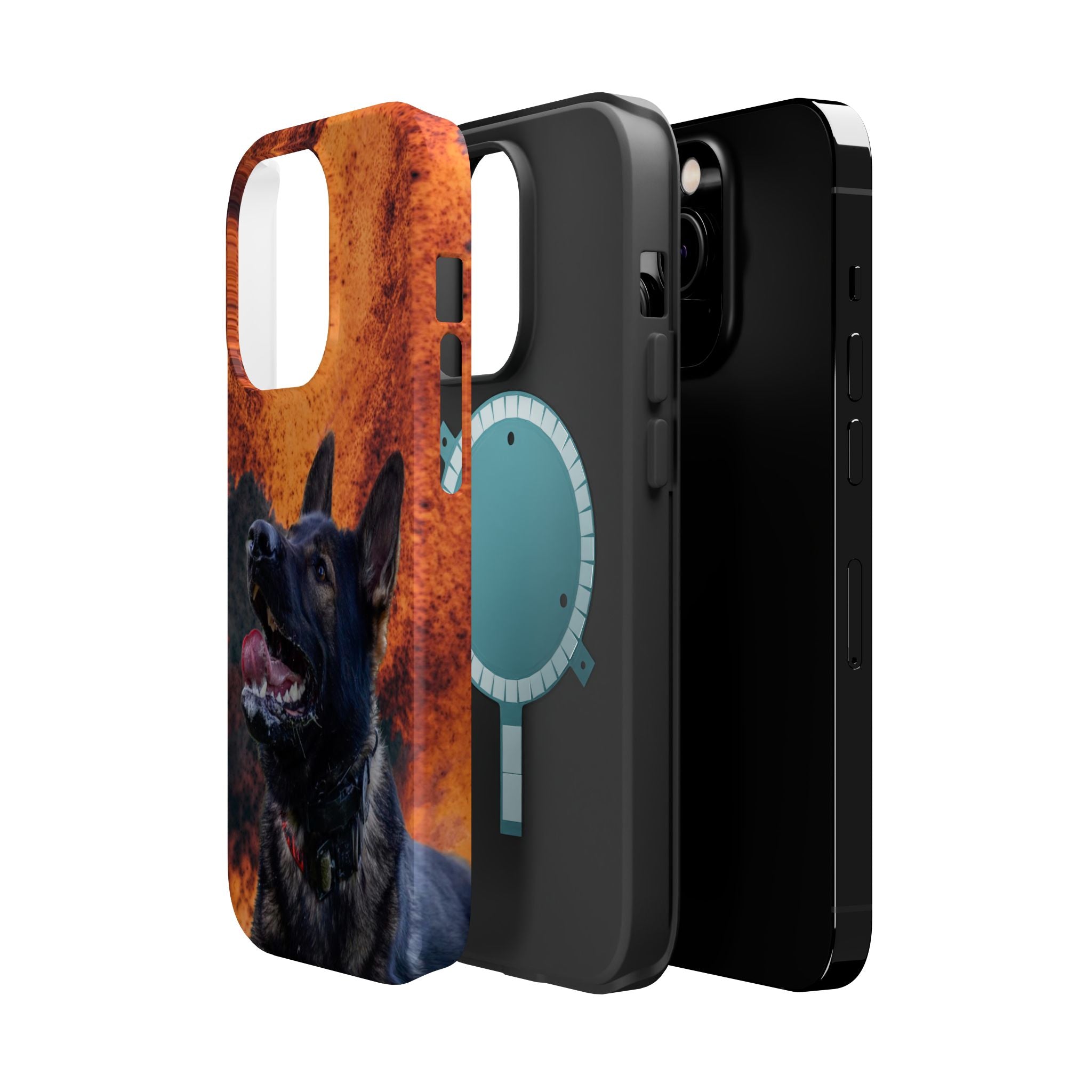 German Shepherd Phone Case — Flame Background Magnetic Impact-Resistant