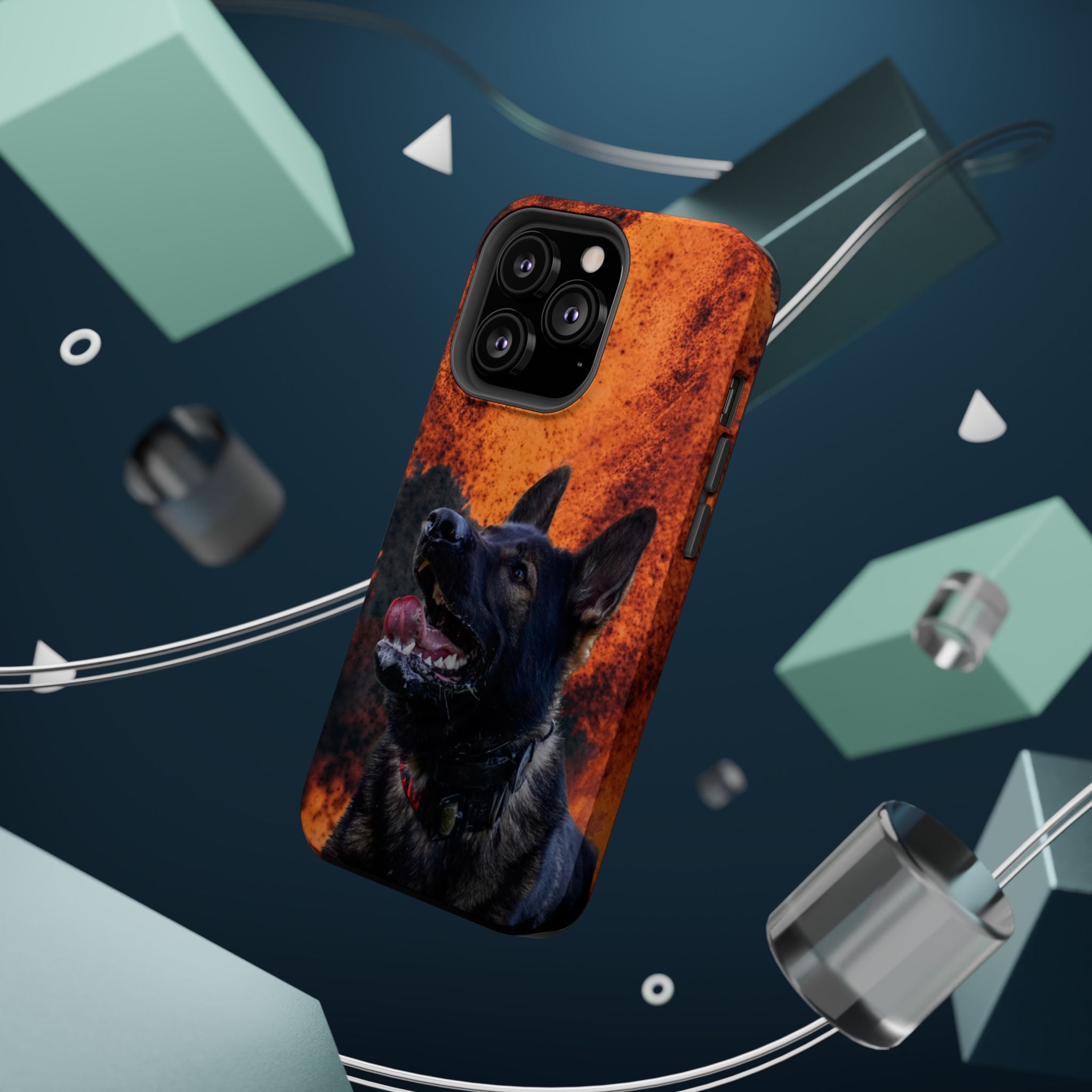 German Shepherd Phone Case — Flame Background Magnetic Impact-Resistant