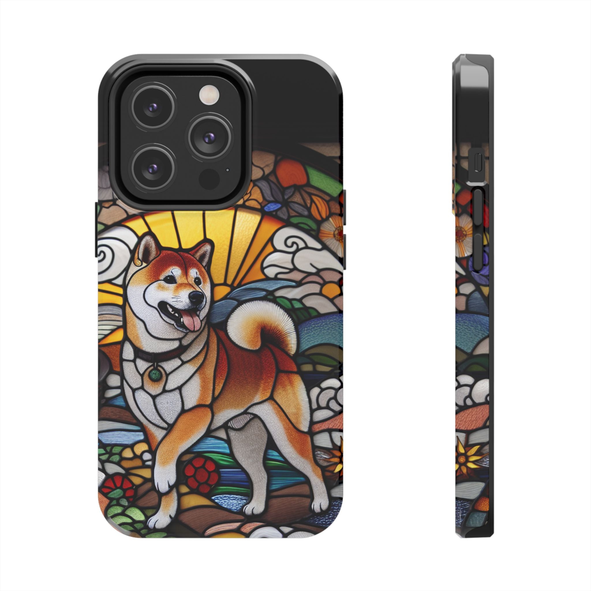 Shiba Inu Stained-Glass Tough Phone Case — Durable Protective Dog Art Cover