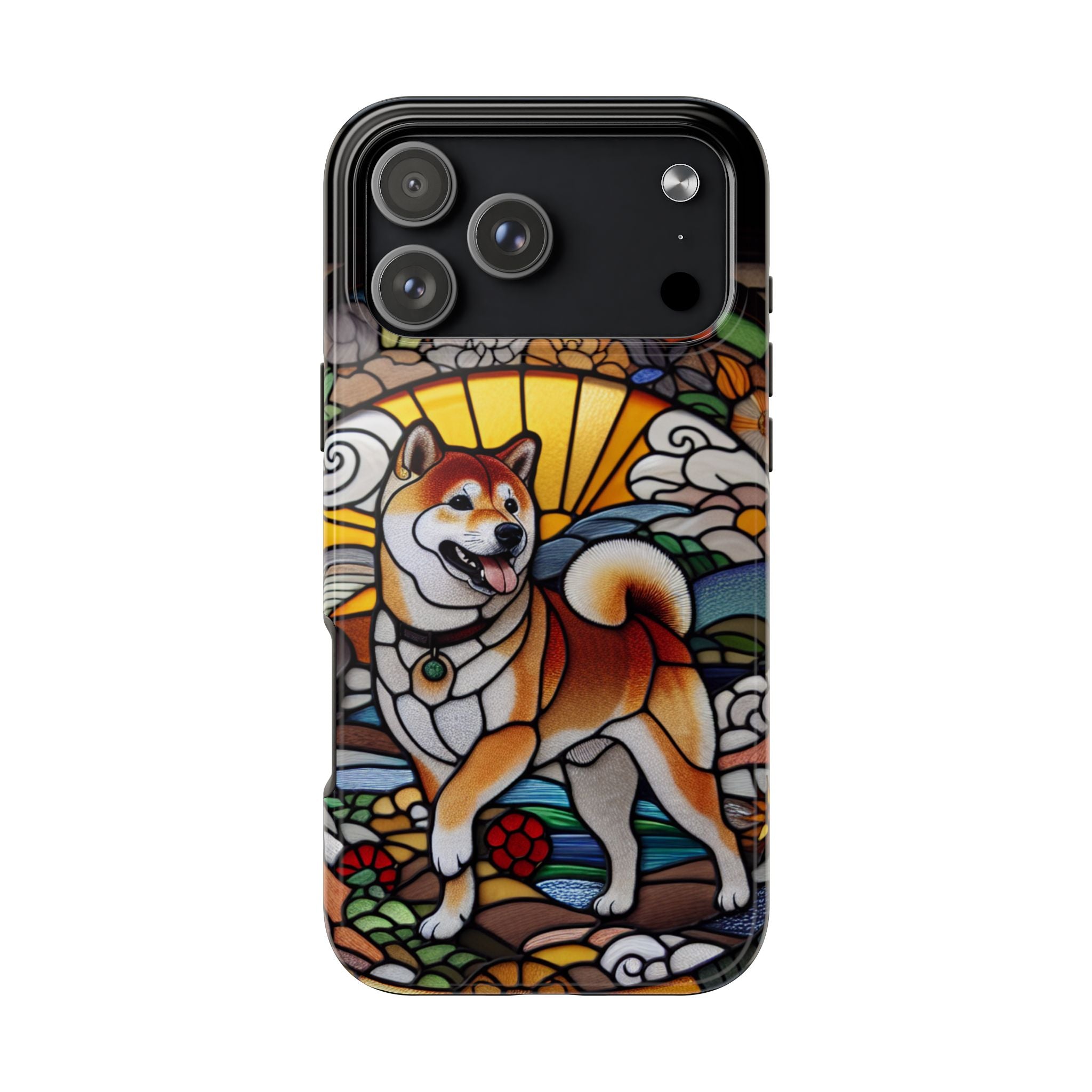 Shiba Inu Stained-Glass Tough Phone Case — Durable Protective Dog Art Cover