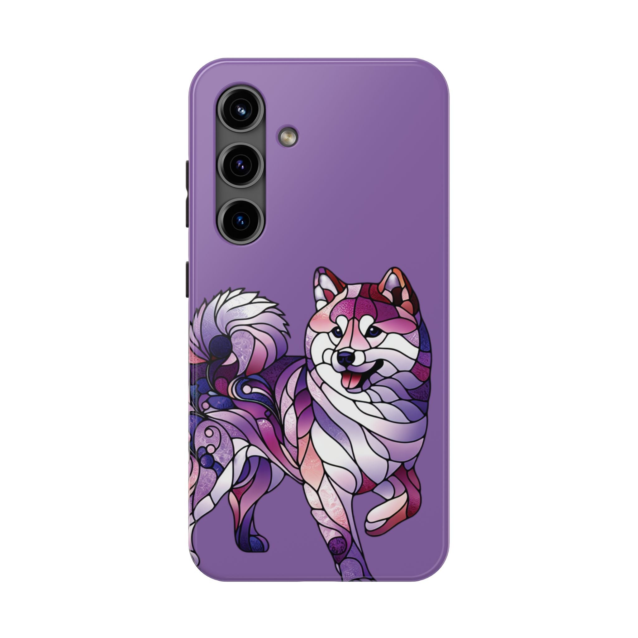 Purple Stained-Glass Shiba Inu Tough Phone Case — Protective Artistic Phone Cover