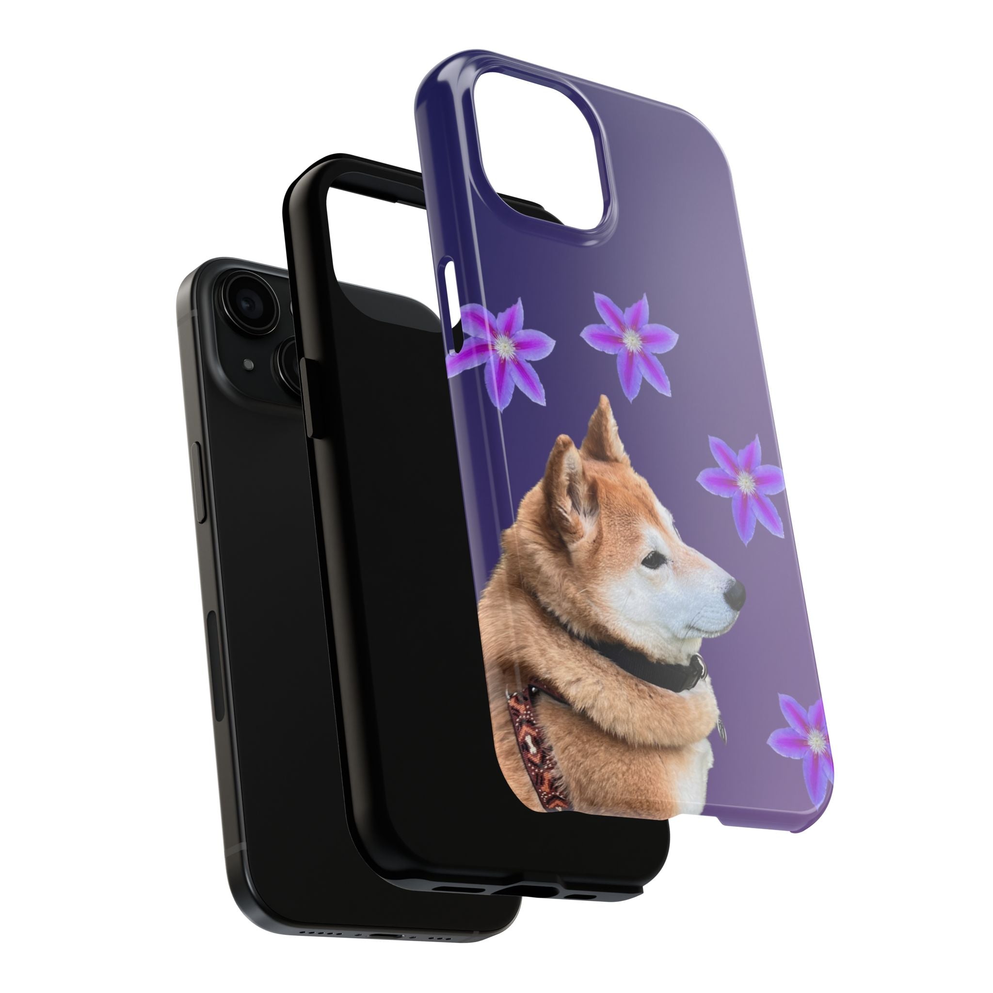 Shiba Inu Floral Tough Phone Case — Purple Dog Phone Cover with Pink Flowers