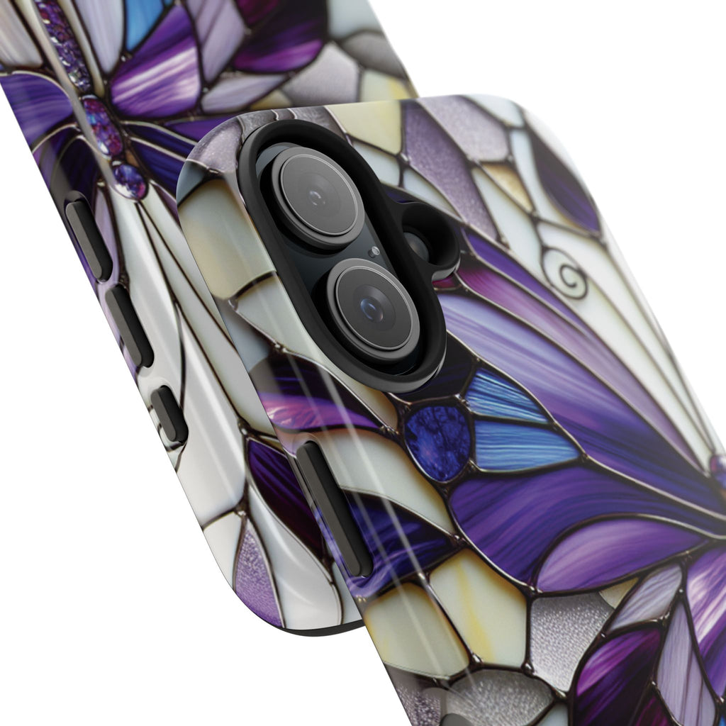 Purple Stained Glass Butterfly Tough Phone Case — Impact-Resistant Floral Phone Cover