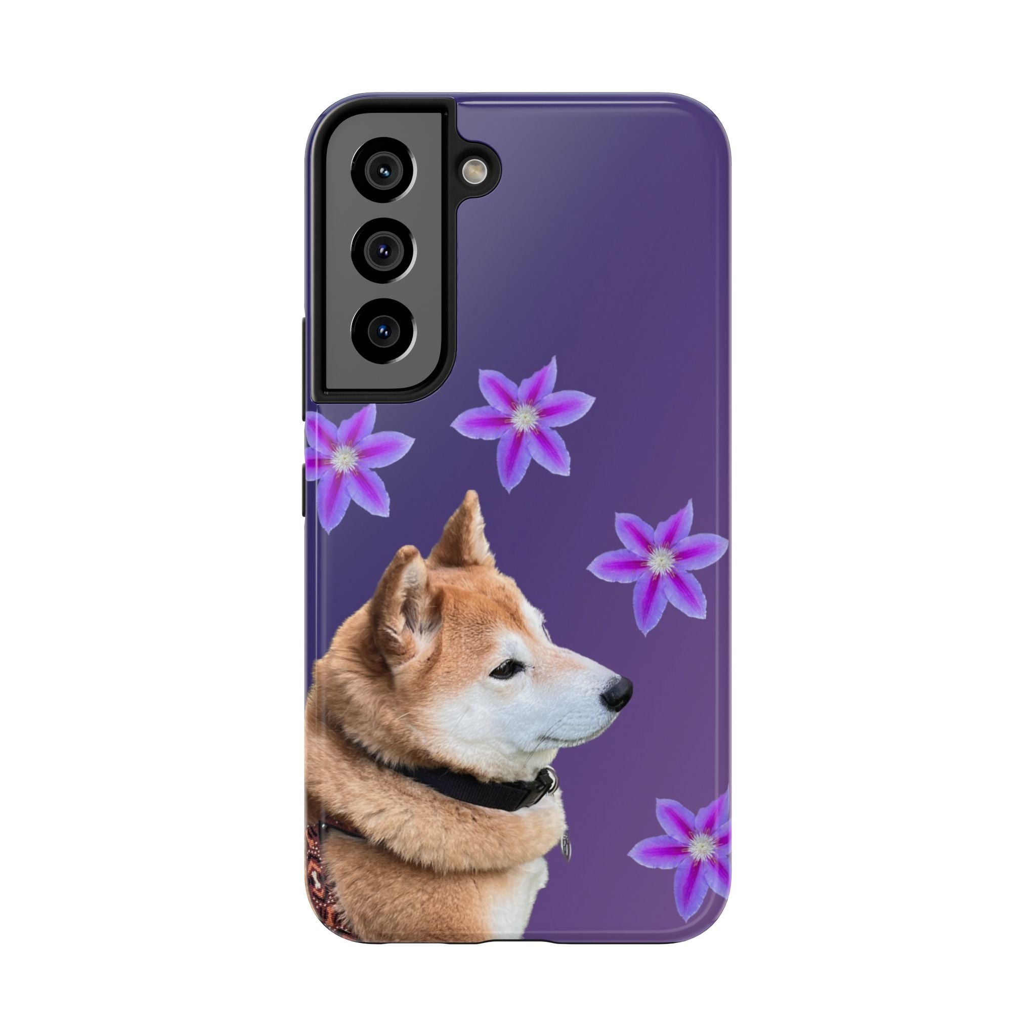 Shiba Inu Floral Tough Phone Case — Purple Dog Phone Cover with Pink Flowers