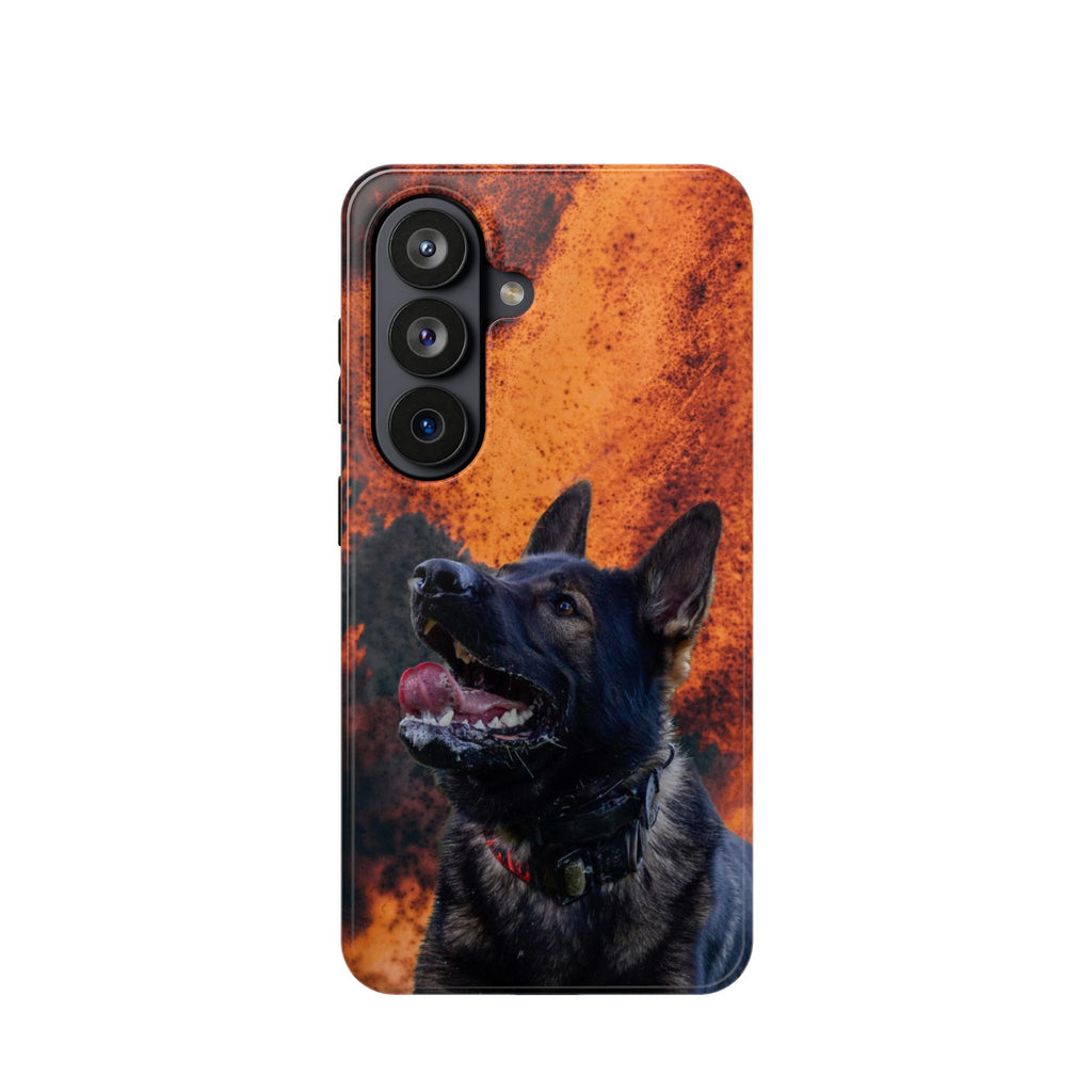 German Shepherd Phone Case — Flame Background Magnetic Impact-Resistant