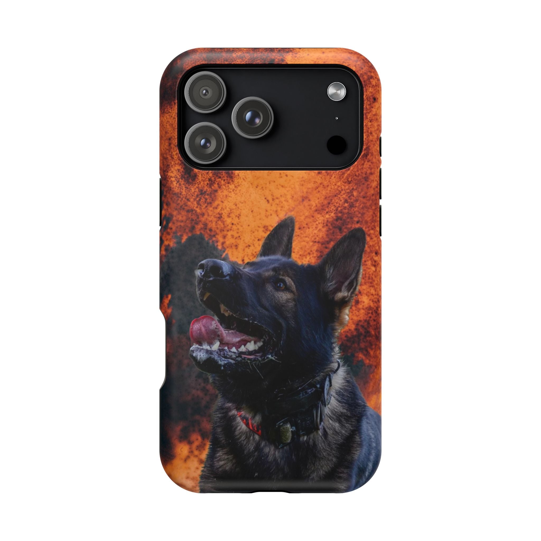 German Shepherd Phone Case — Flame Background Magnetic Impact-Resistant