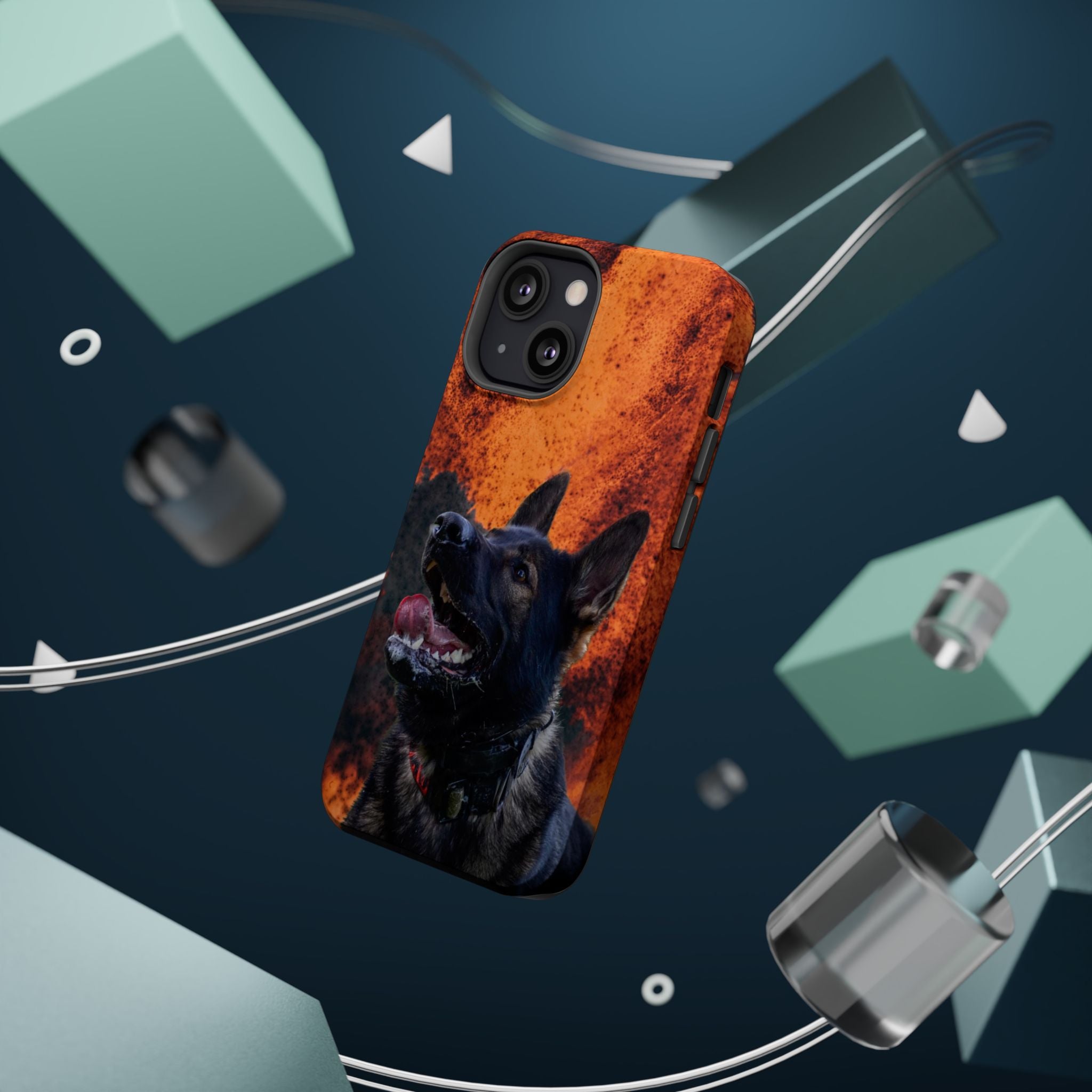 German Shepherd Phone Case — Flame Background Magnetic Impact-Resistant