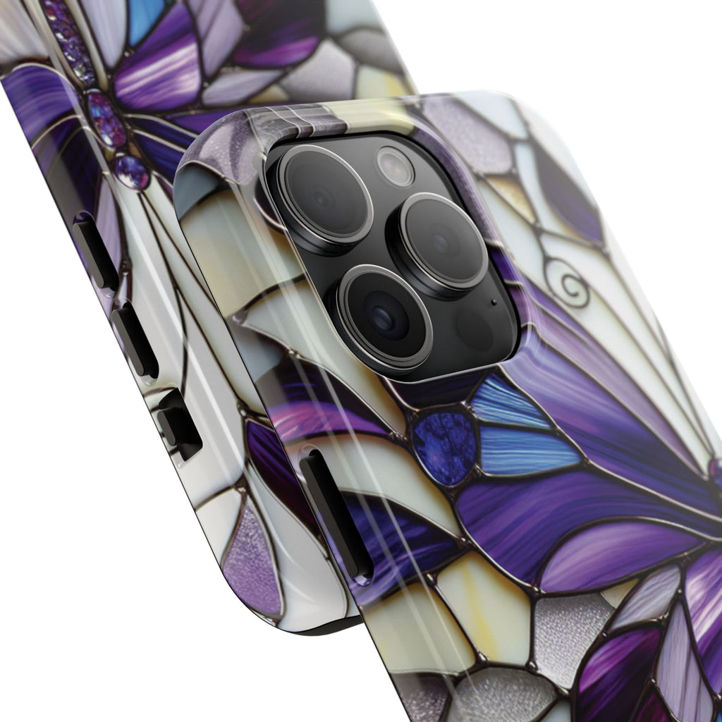 Purple Stained Glass Butterfly Tough Phone Case — Impact-Resistant Floral Phone Cover