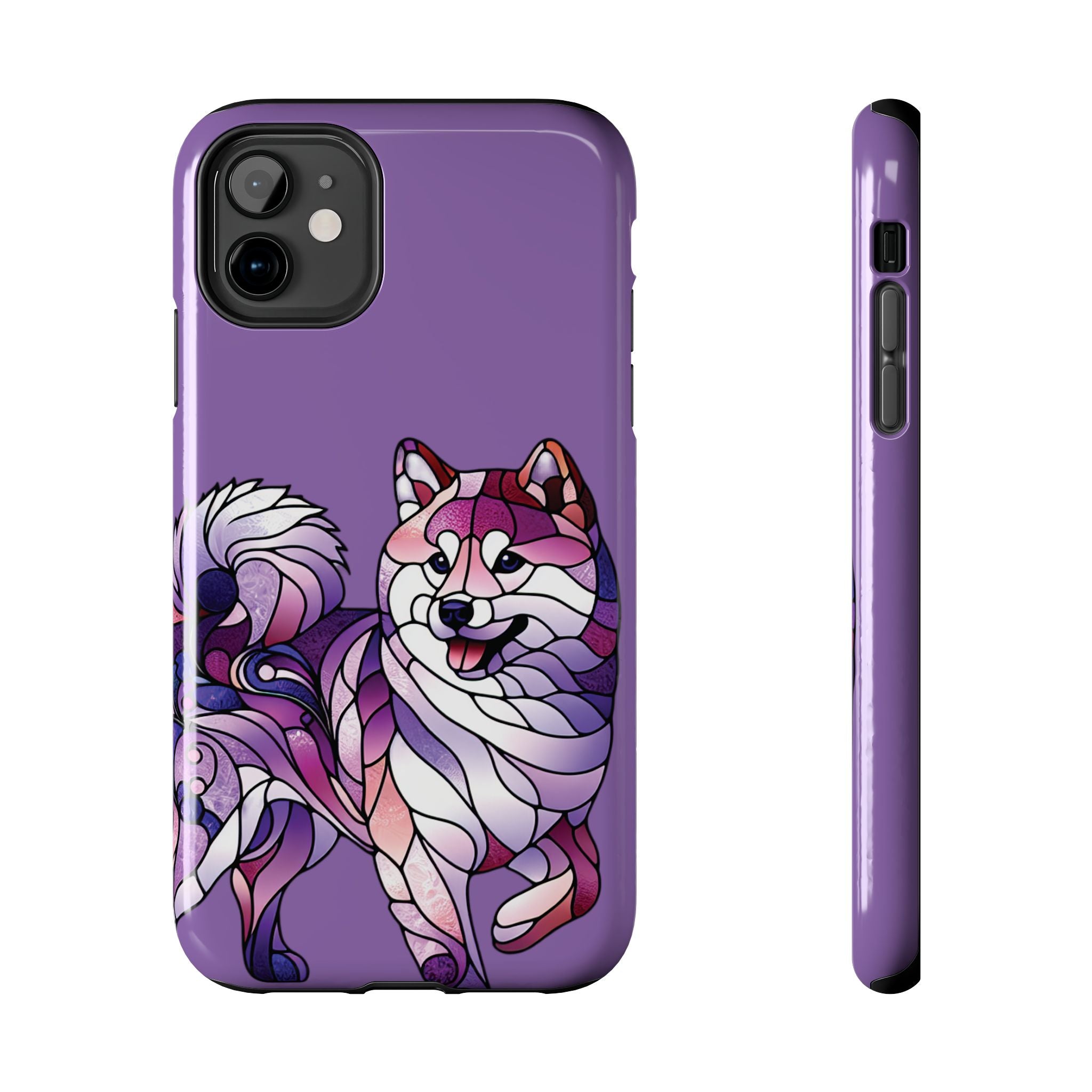 Purple Stained-Glass Shiba Inu Tough Phone Case — Protective Artistic Phone Cover