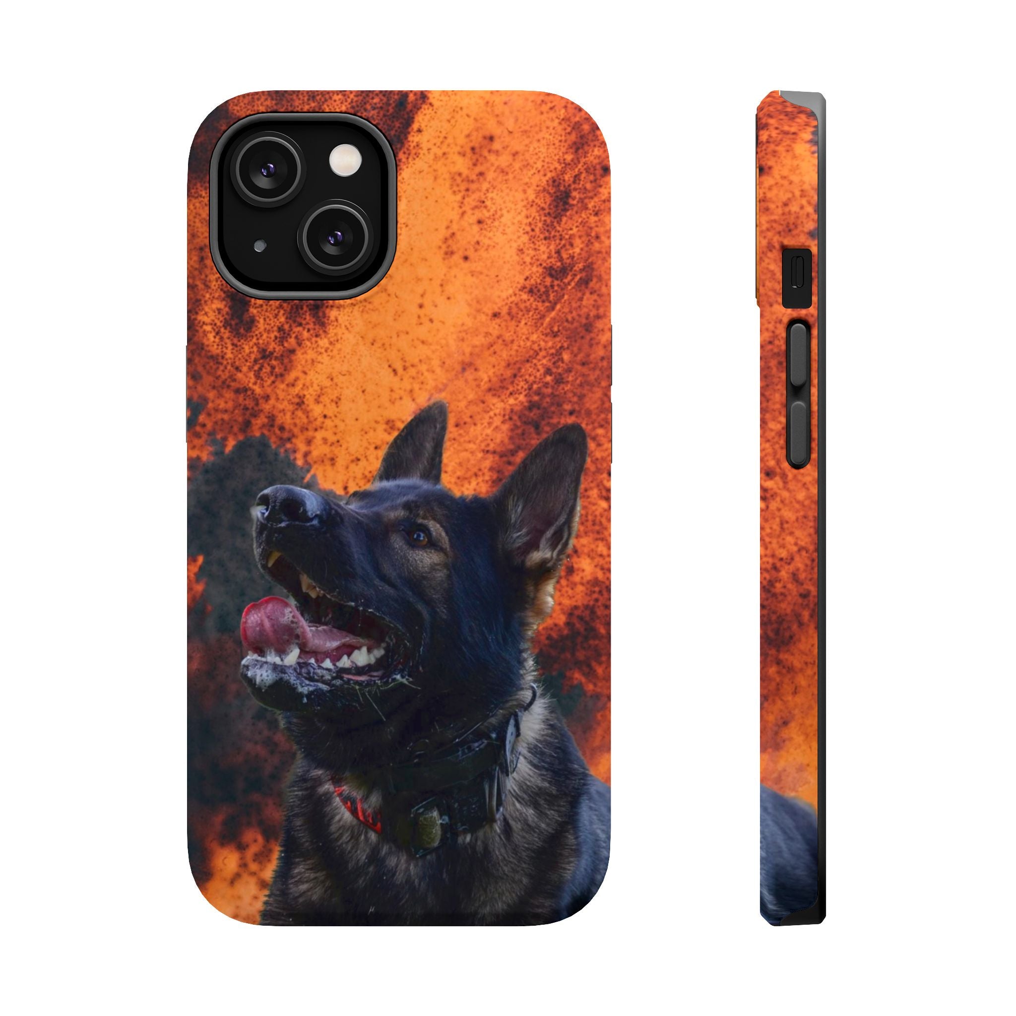 German Shepherd Phone Case — Flame Background Magnetic Impact-Resistant