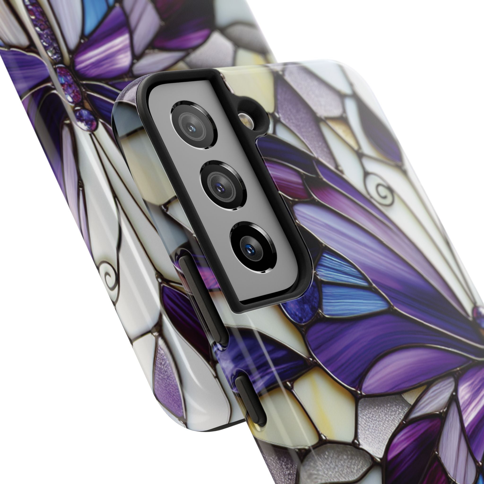 Purple Stained Glass Butterfly Tough Phone Case — Impact-Resistant Floral Phone Cover