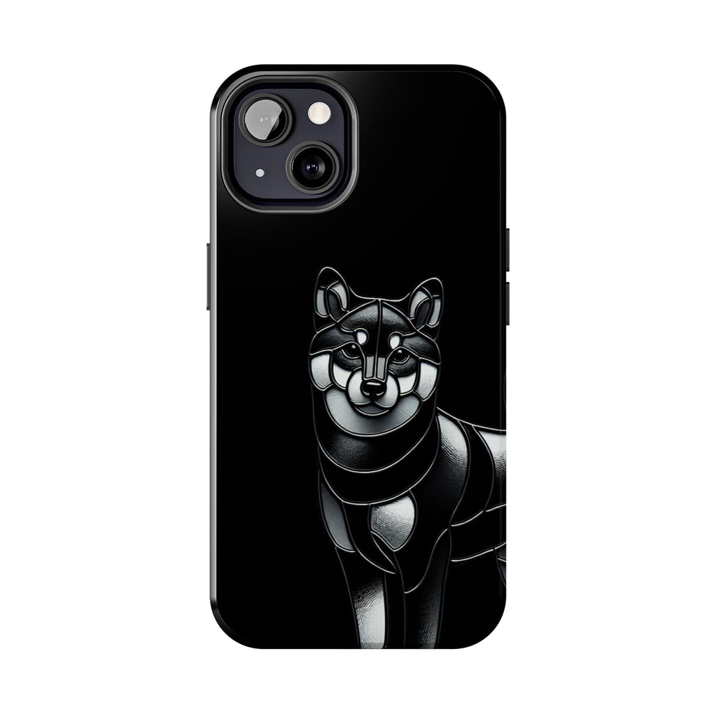 Wolf Silhouette Tough Phone Case — Black Geometric Wolf Protective Cover