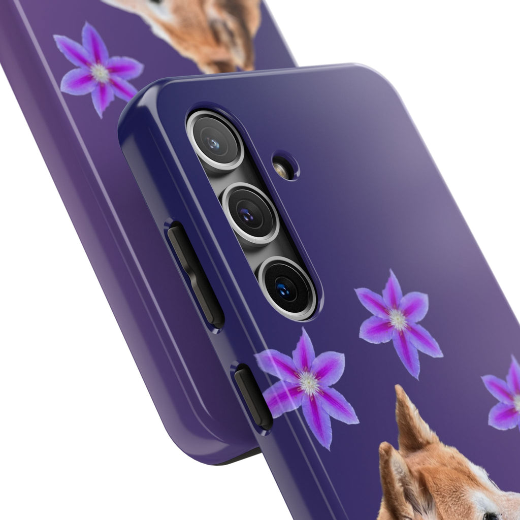Shiba Inu Floral Tough Phone Case — Purple Dog Phone Cover with Pink Flowers