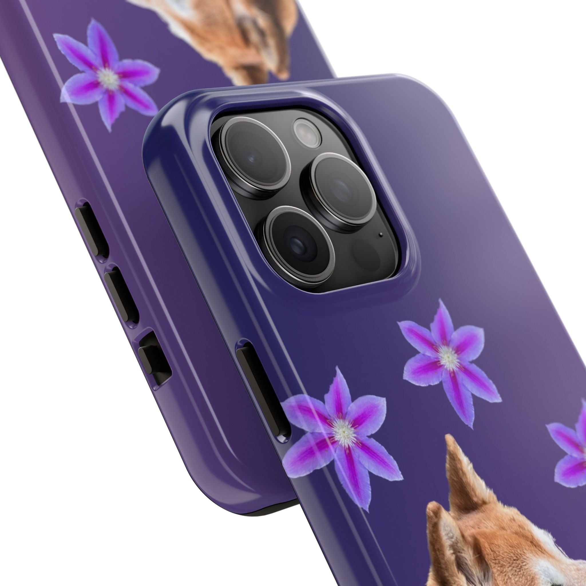 Shiba Inu Floral Tough Phone Case — Purple Dog Phone Cover with Pink Flowers