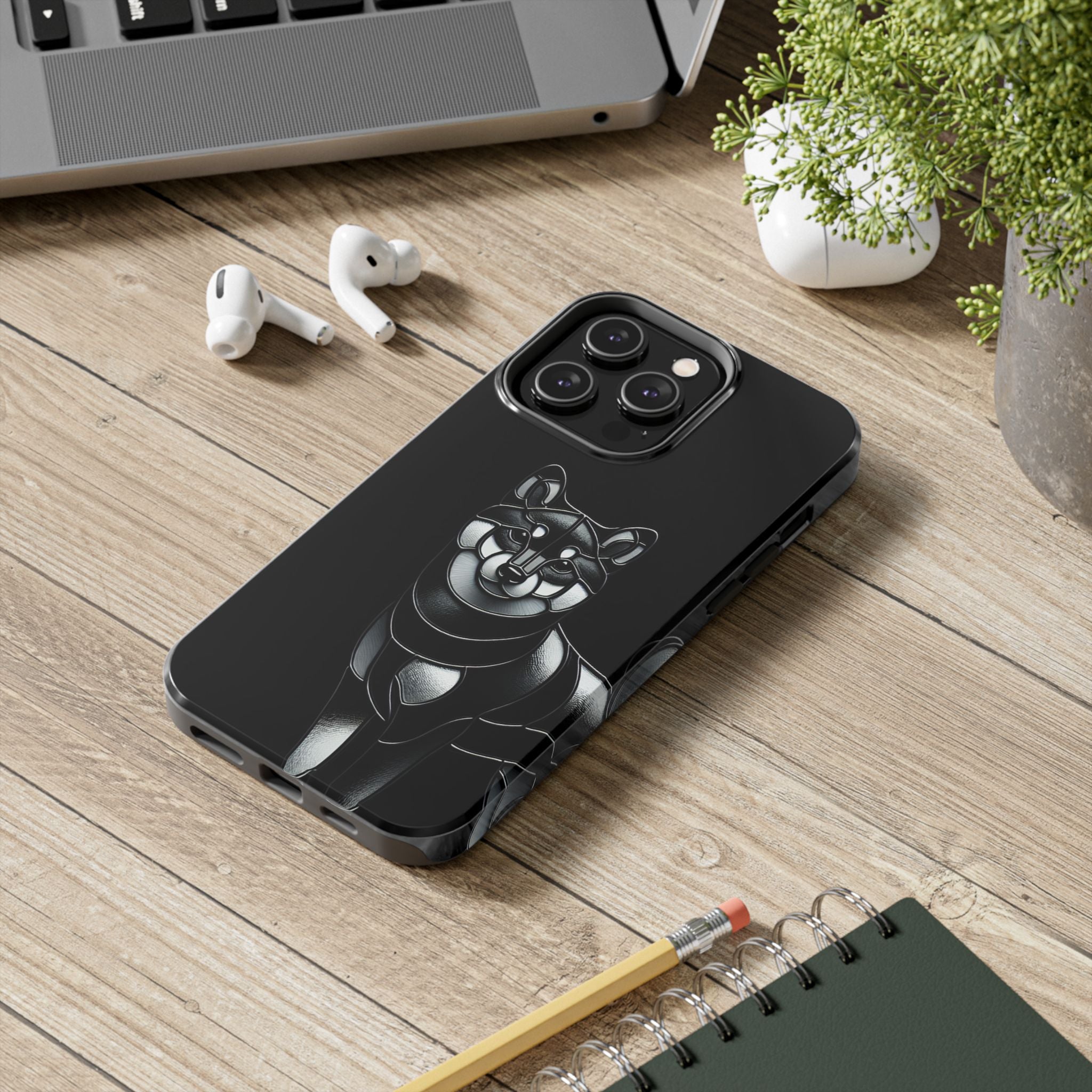 Wolf Silhouette Tough Phone Case — Black Geometric Wolf Protective Cover