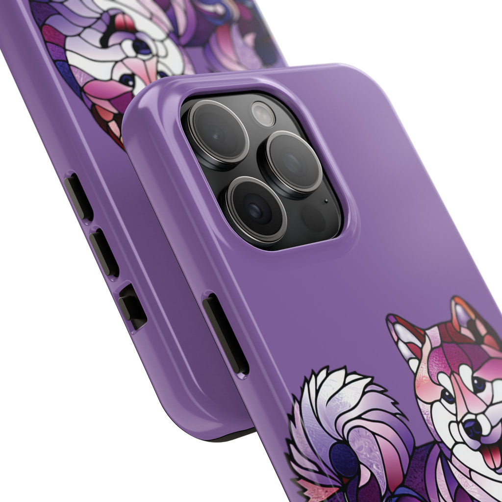 Purple Stained-Glass Shiba Inu Tough Phone Case — Protective Artistic Phone Cover