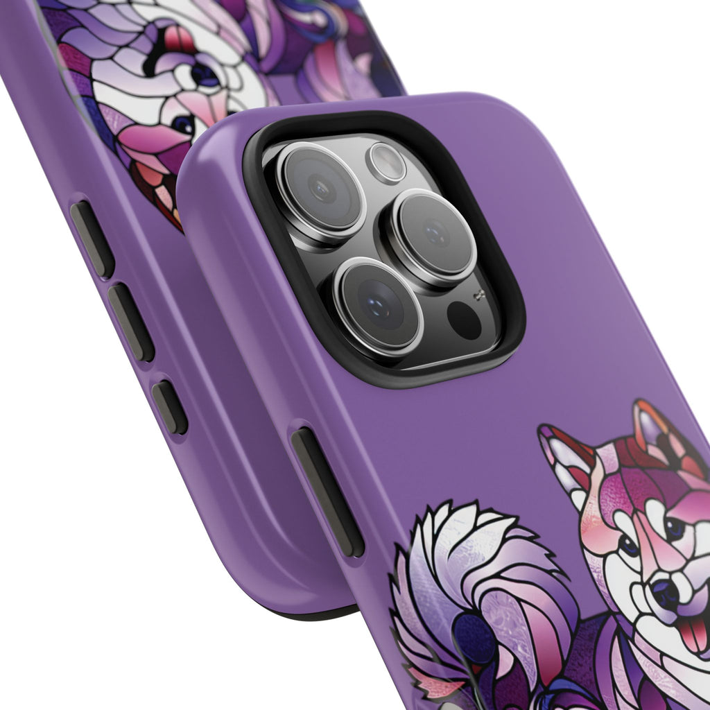 Purple Stained-Glass Shiba Inu Tough Phone Case — Protective Artistic Phone Cover