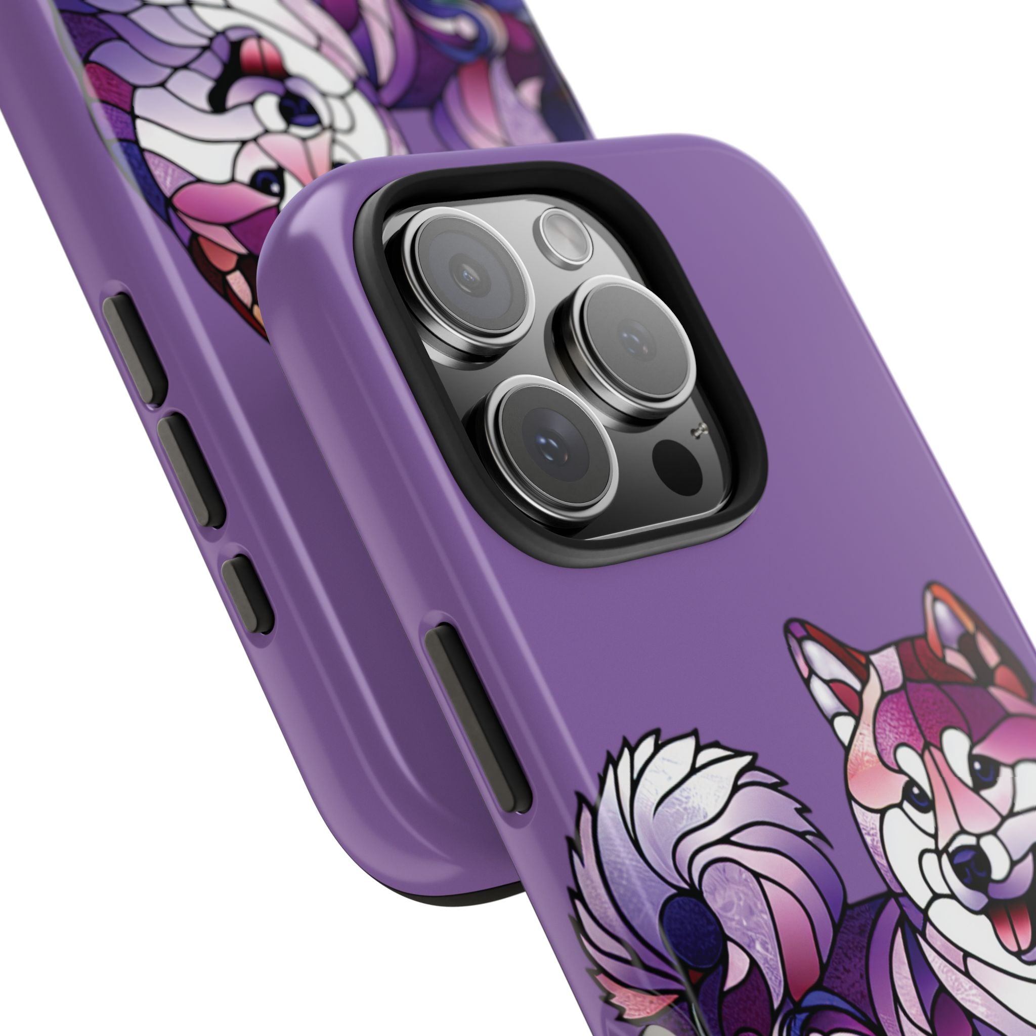 Purple Stained-Glass Shiba Inu Tough Phone Case — Protective Artistic Phone Cover