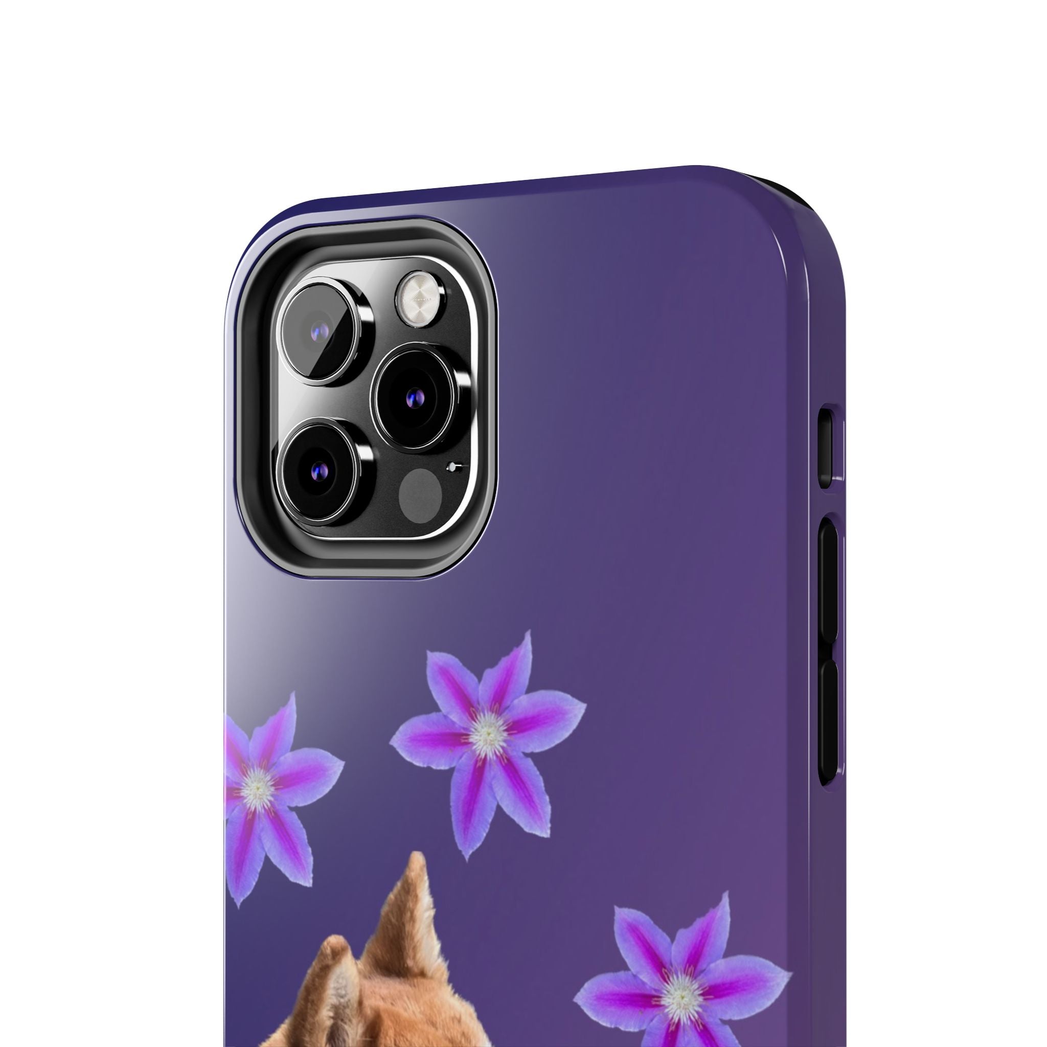 Shiba Inu Floral Tough Phone Case — Purple Dog Phone Cover with Pink Flowers