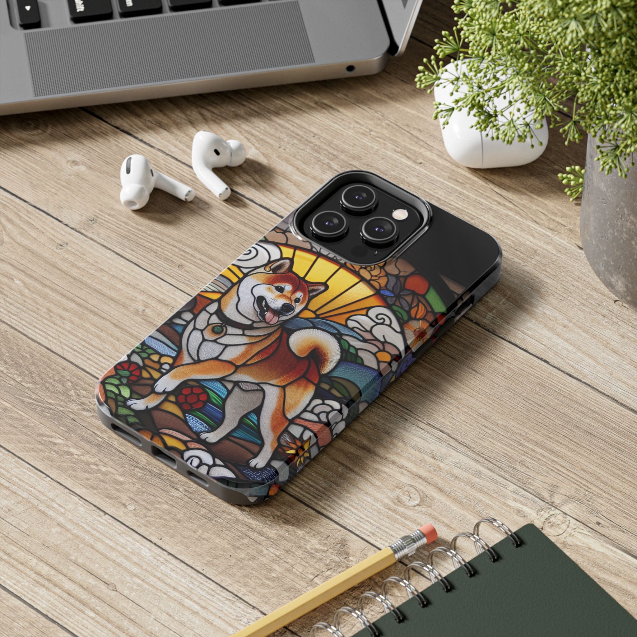Shiba Inu Stained-Glass Tough Phone Case — Durable Protective Dog Art Cover